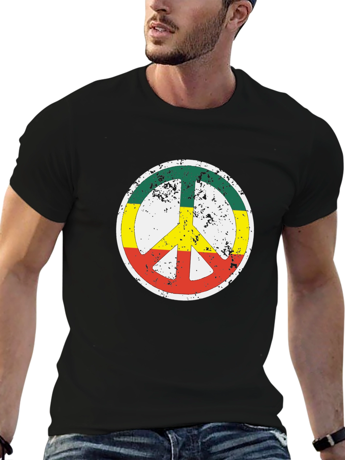 Rasta Peace Sign Black T-Shirt