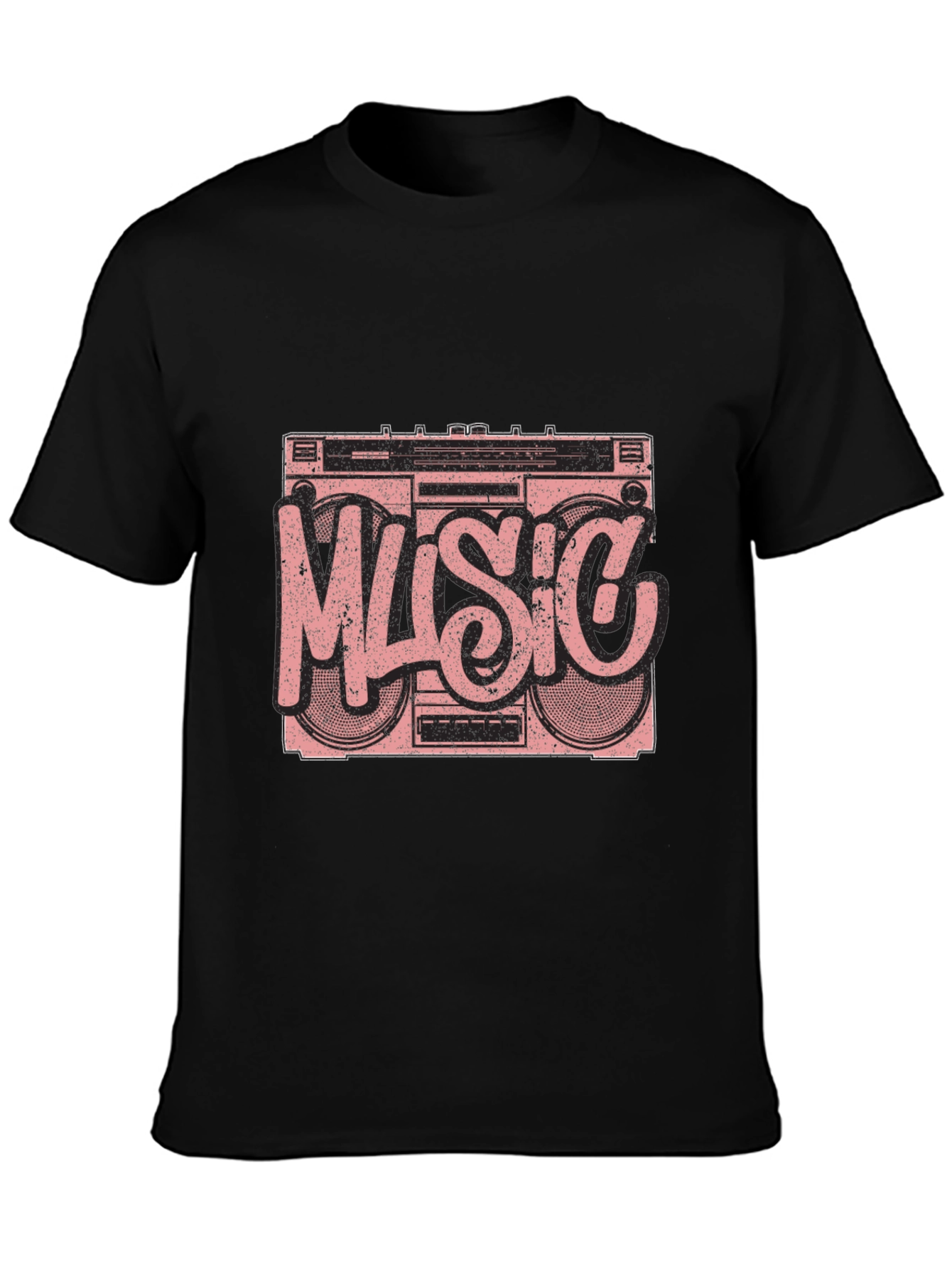 Retro Music Boombox Graphic T-Shirt - Black