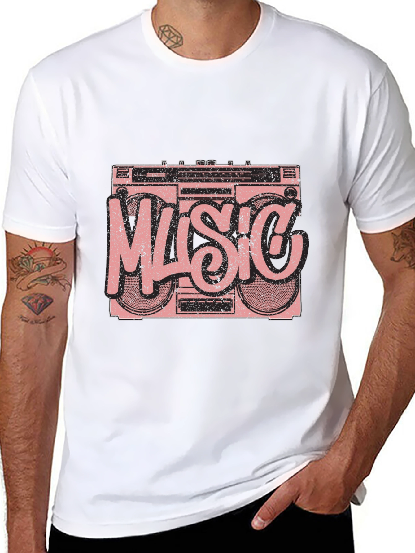 Retro Music Boombox Graphic T-Shirt - Black
