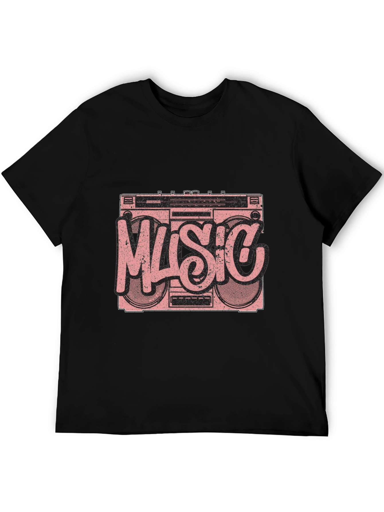 Retro Music Boombox Graphic T-Shirt - Black