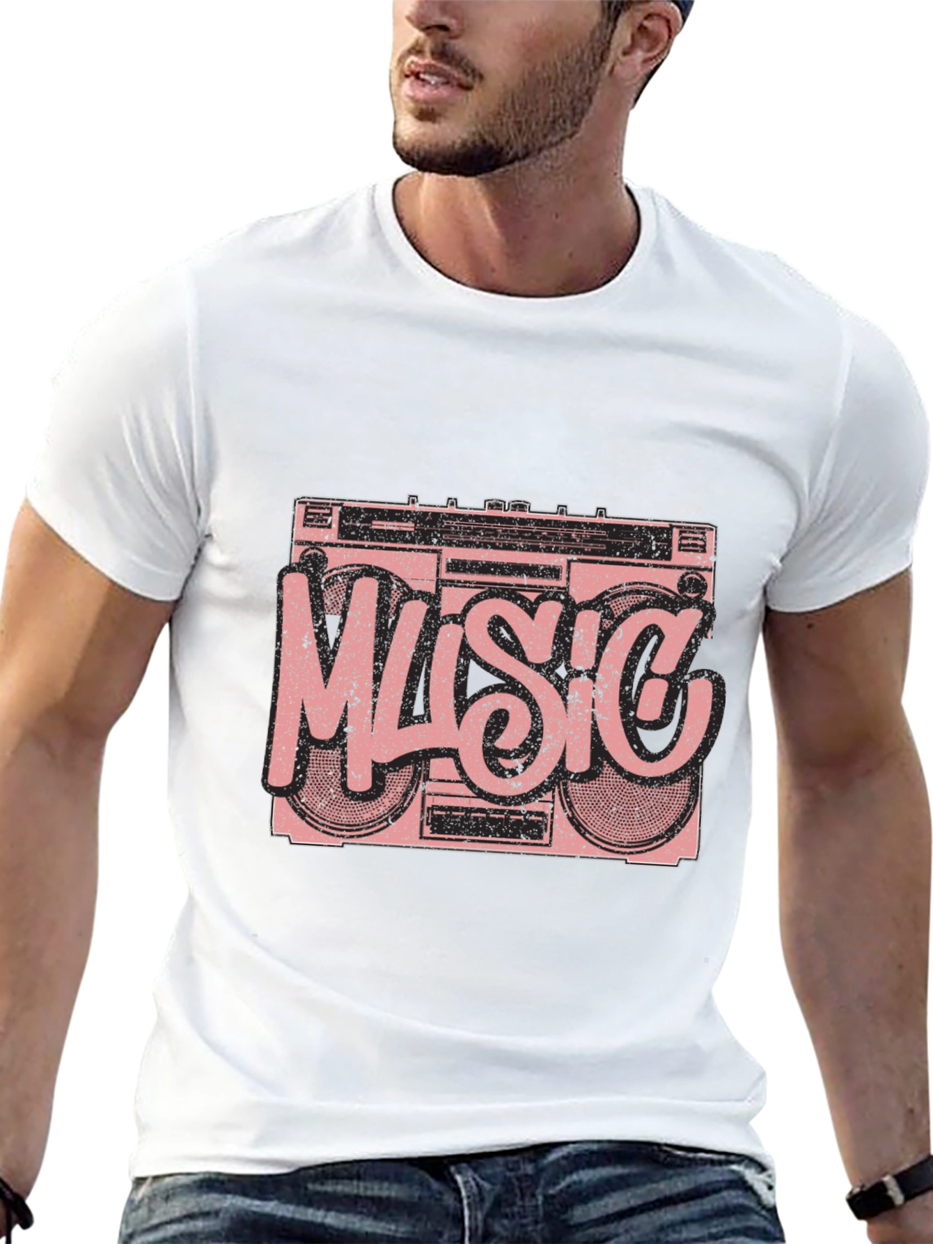 Retro Music Boombox Graphic T-Shirt - Black