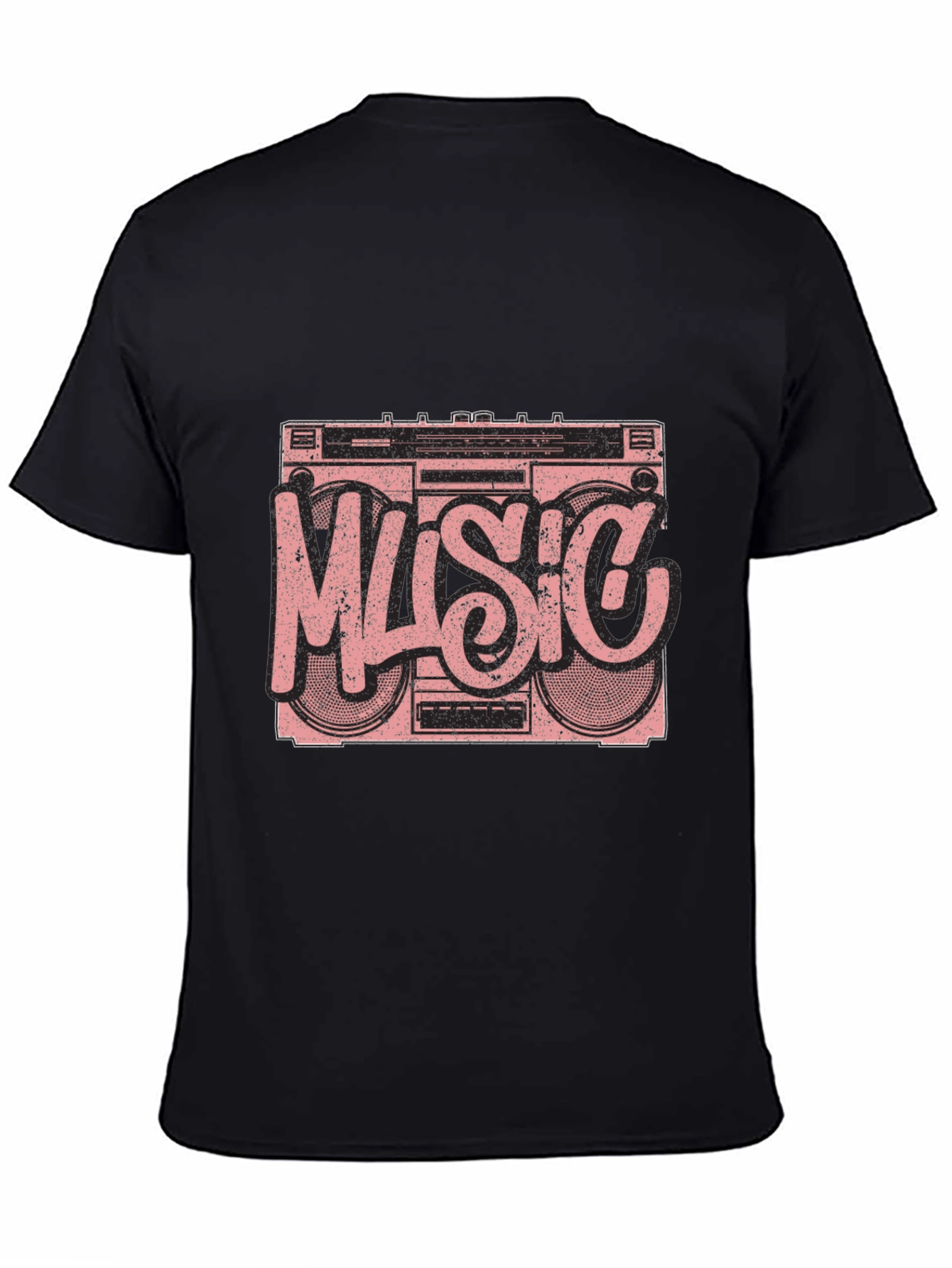 Retro Music Boombox Graphic T-Shirt - Black