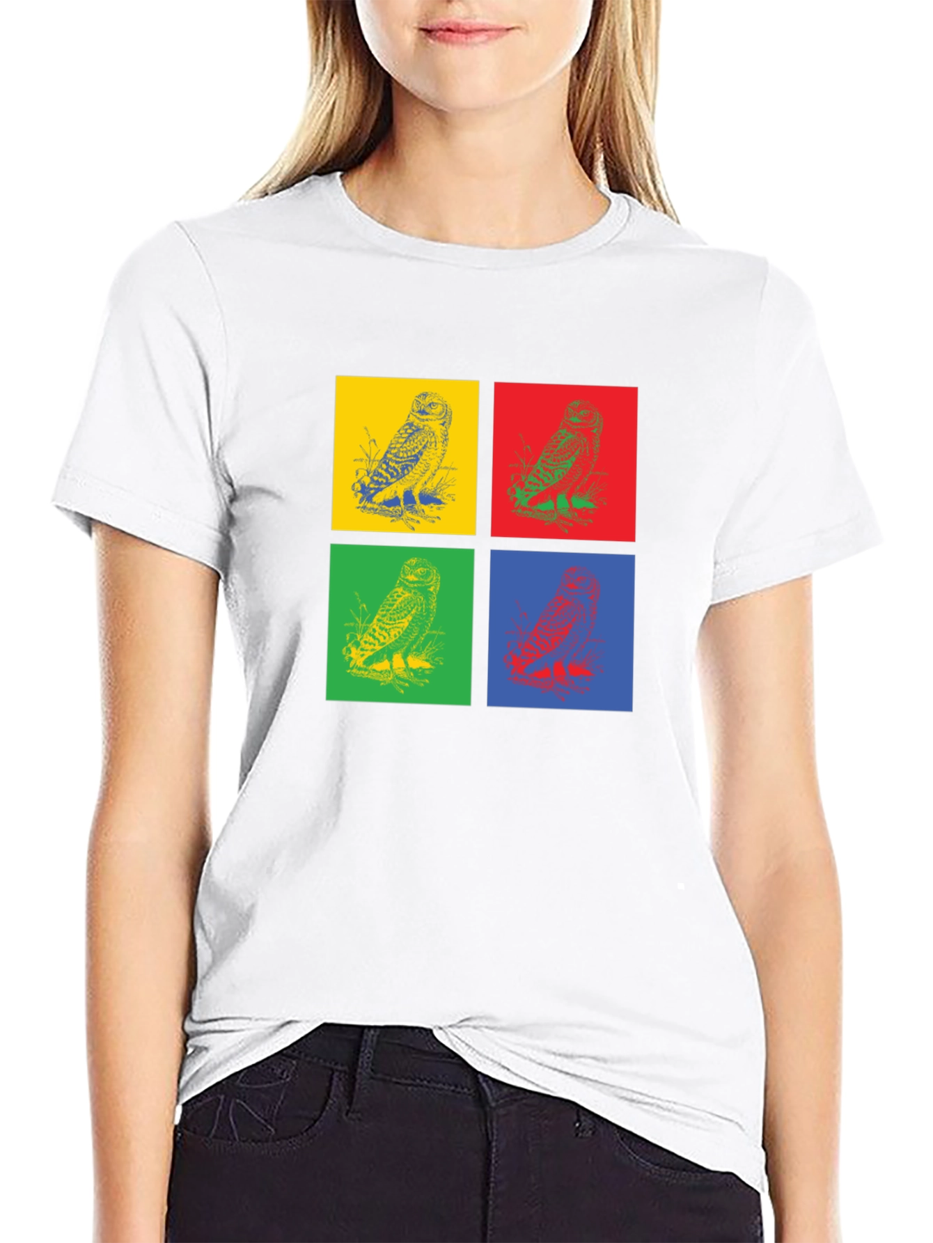 Owl Pop Art Graphic Black T-Shirt