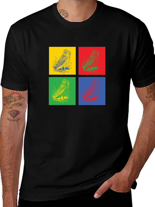 Owl Pop Art Graphic Black T-Shirt