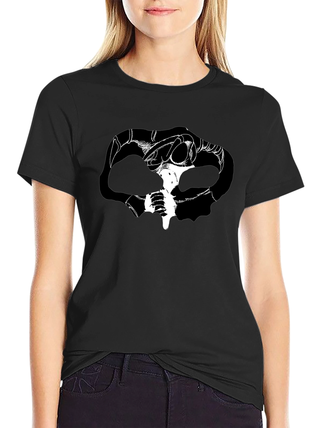 Graphic Print Skull Tee - Dark Fantasy Style