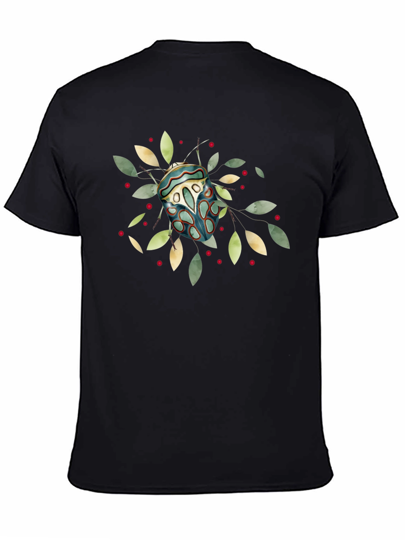 Artistic Bug Print Black T-Shirt