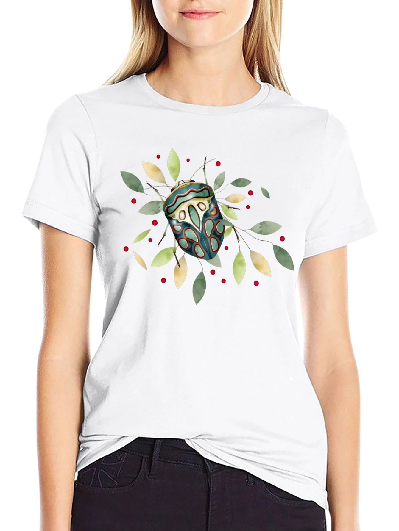 Artistic Bug Print Black T-Shirt