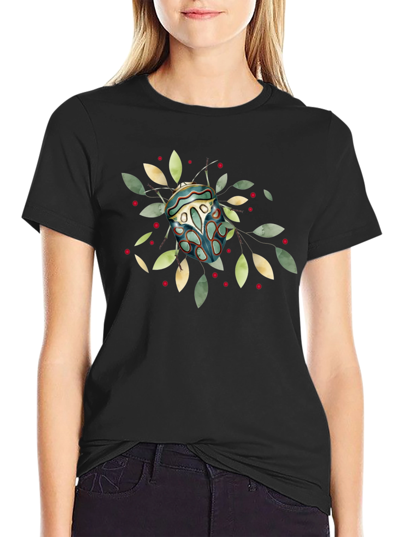 Artistic Bug Print Black T-Shirt