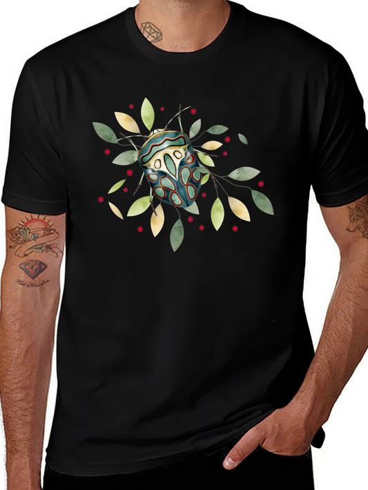 Artistic Bug Print Black T-Shirt