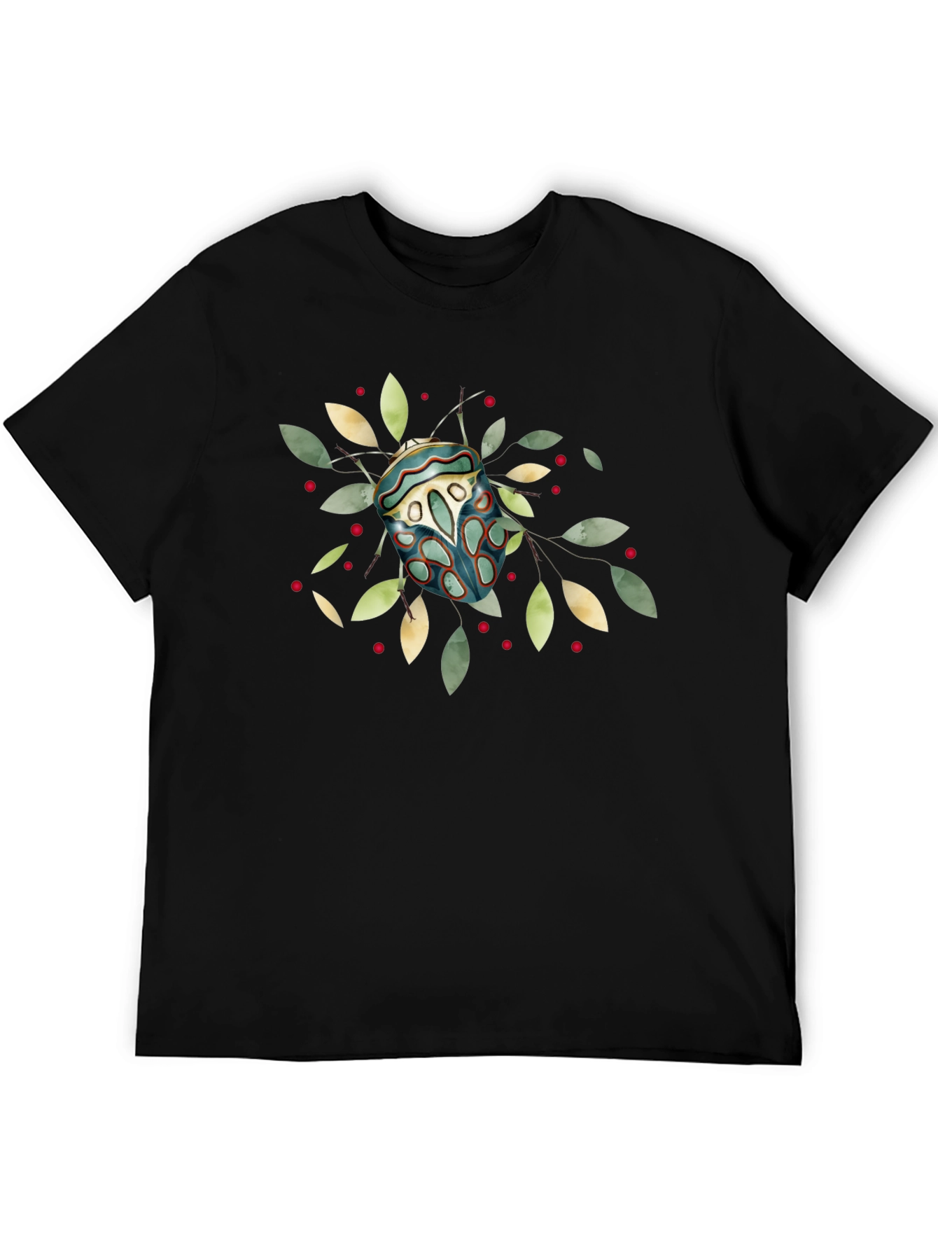 Artistic Bug Print Black T-Shirt
