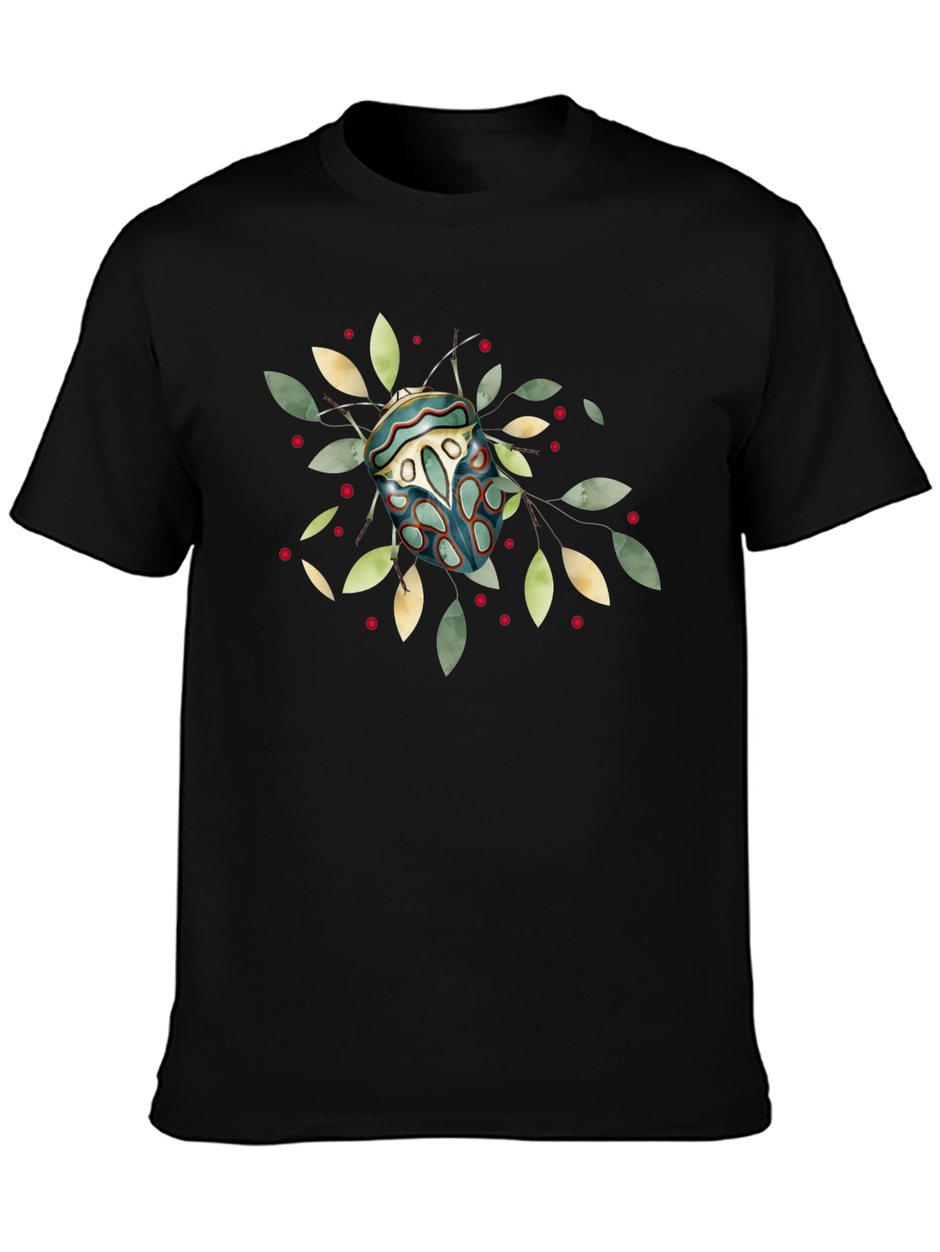 Artistic Bug Print Black T-Shirt