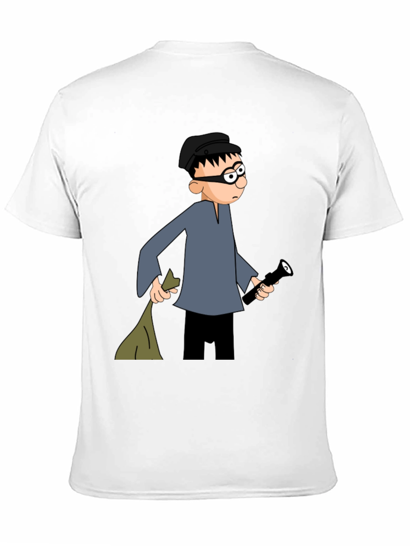 Cartoon Burglar Black T-Shirt