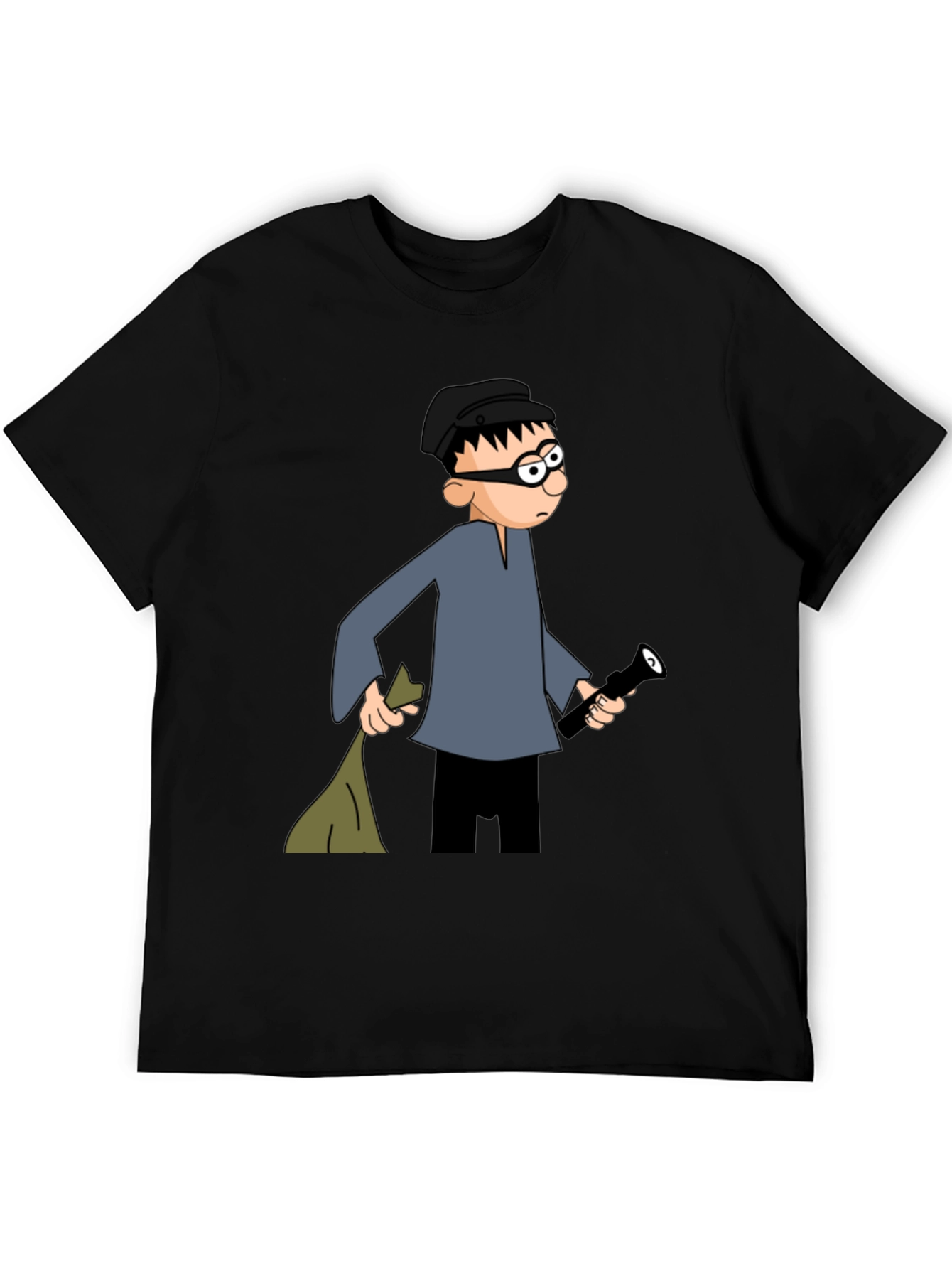 Cartoon Burglar Black T-Shirt