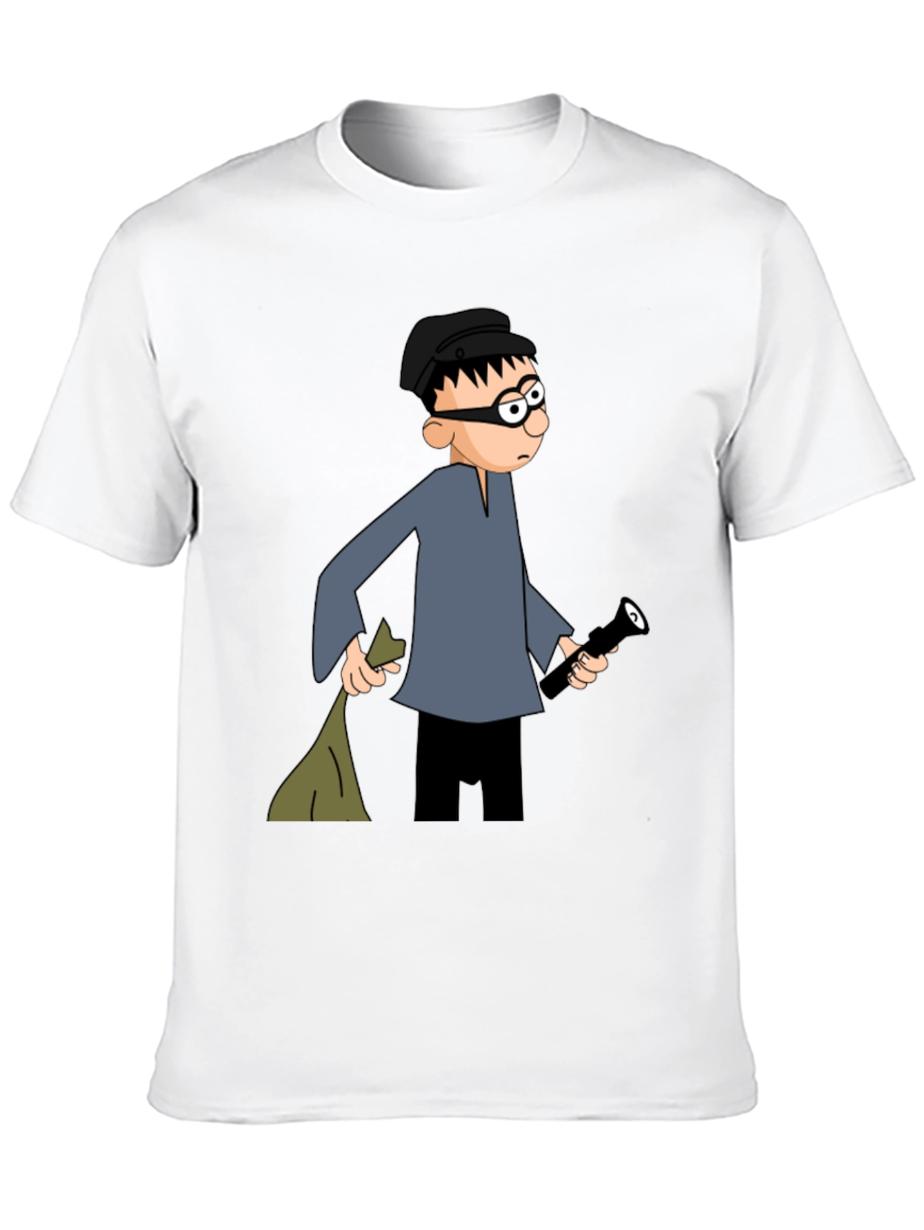 Cartoon Burglar Black T-Shirt