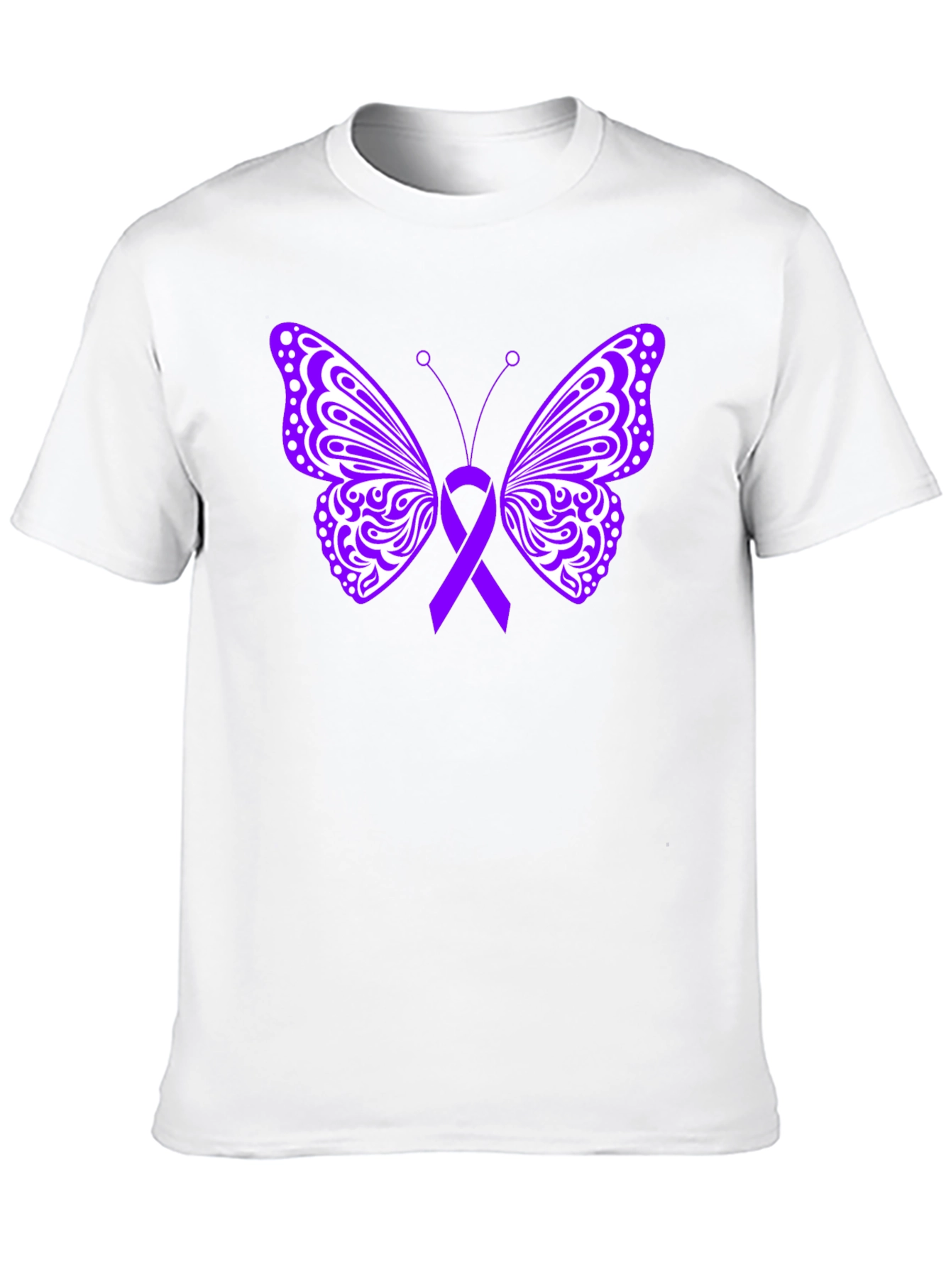 Purple Ribbon Butterfly Black T-Shirt