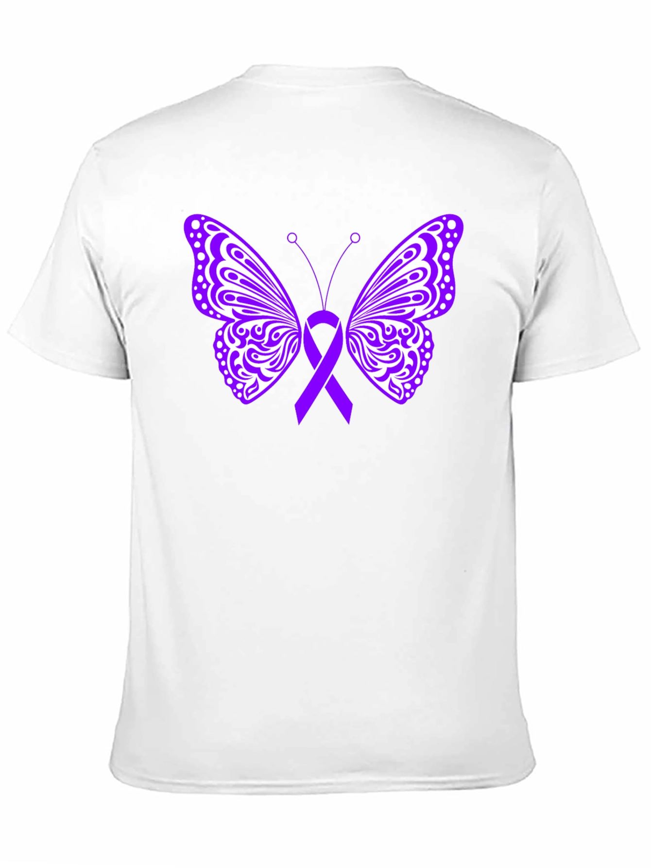 Purple Ribbon Butterfly Black T-Shirt