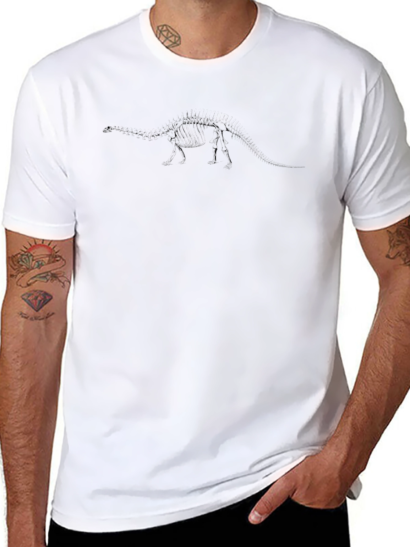 Dino Skeleton Tee - Black Cotton Crew Neck
