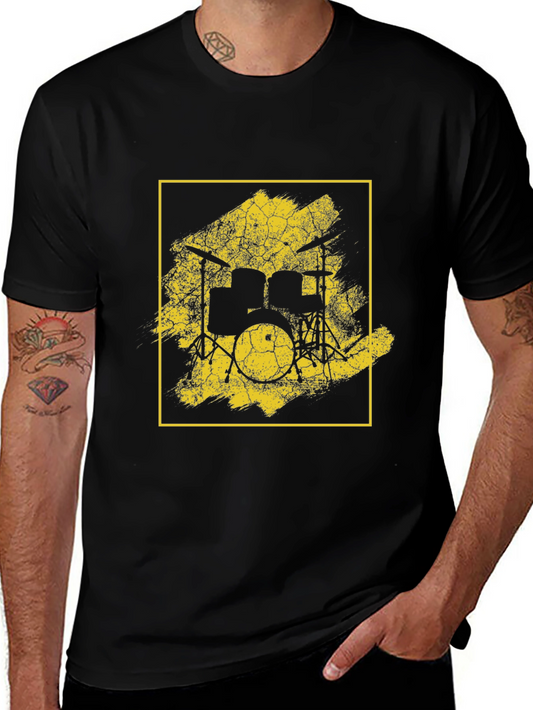 Distressed Drum Set Graphic Tee - Black