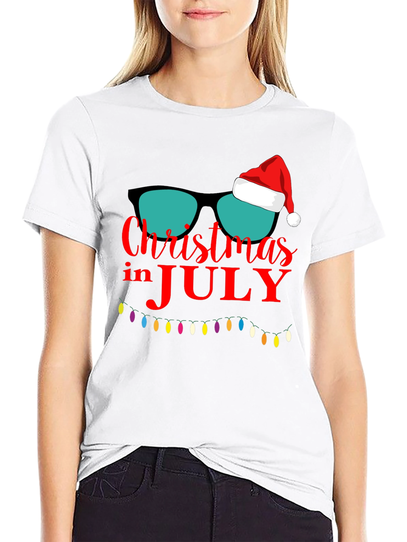 Christmas in July T-Shirt Santa Sunglasses Xmas Lights Tee