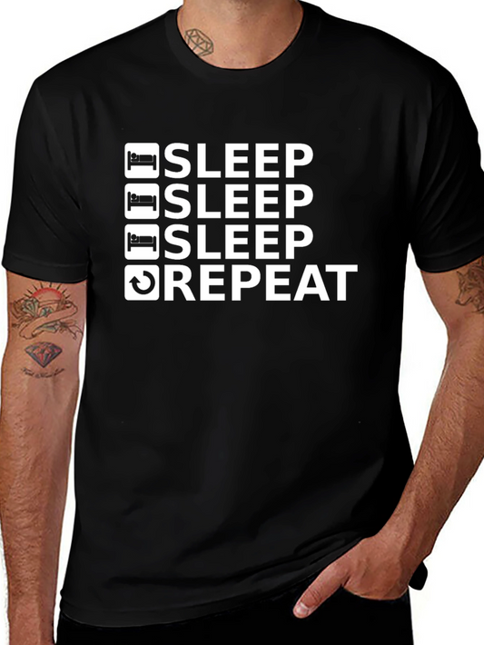 Sleep Repeat Graphic Tee - Black Cotton Blend
