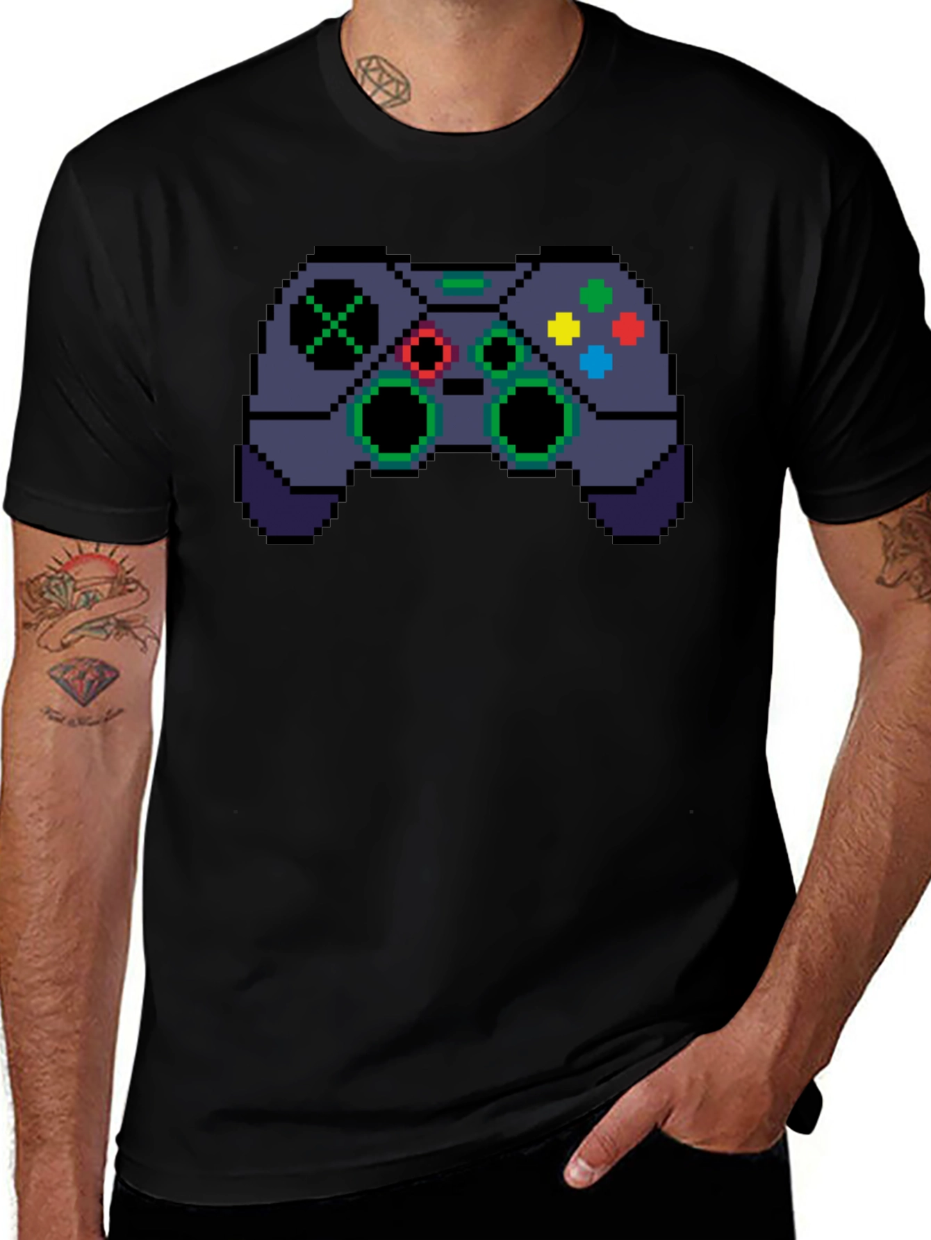 Pixel Game Controller Black T-Shirt