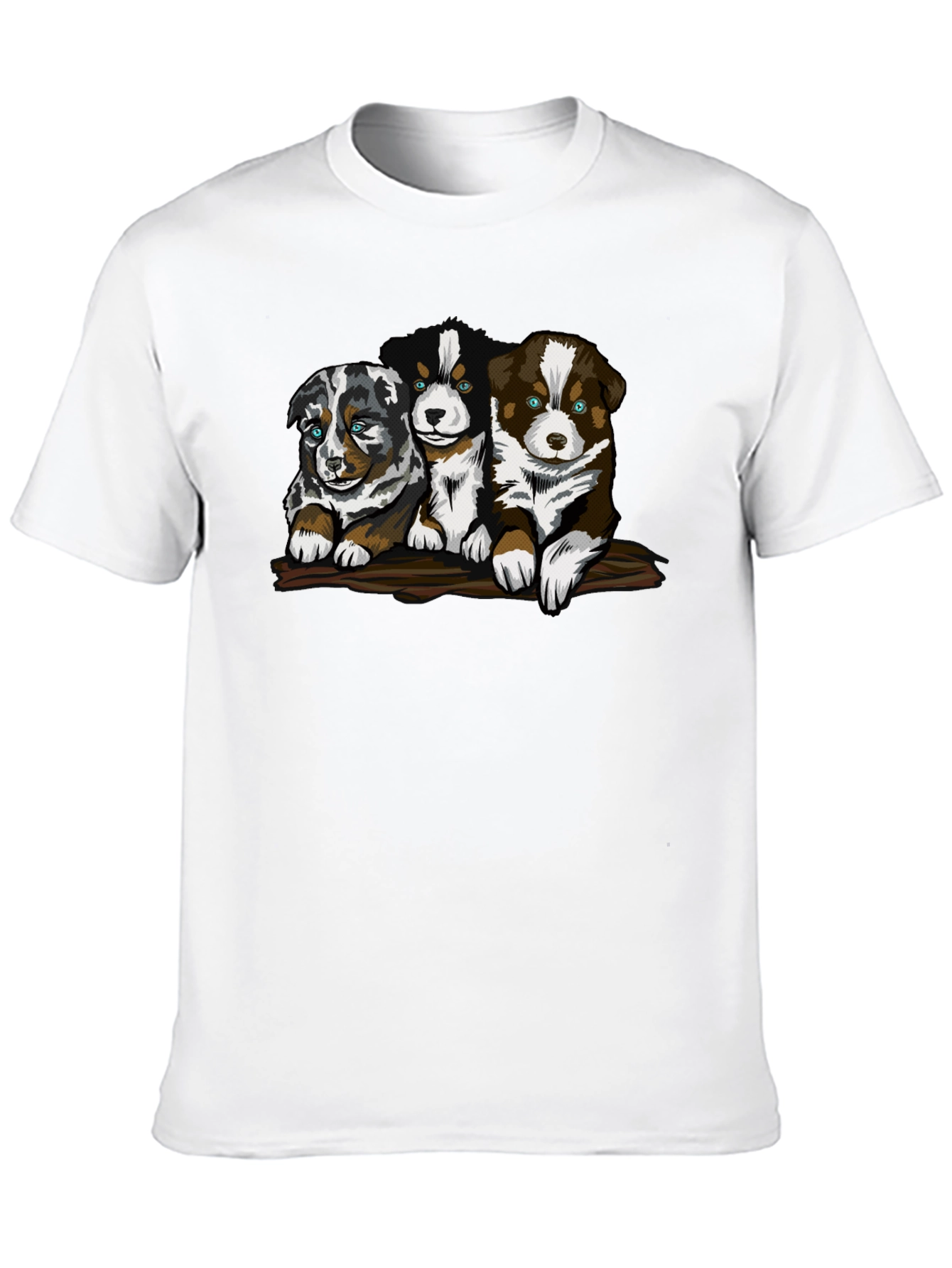Cute Puppy Trio Graphic T-Shirt - Black