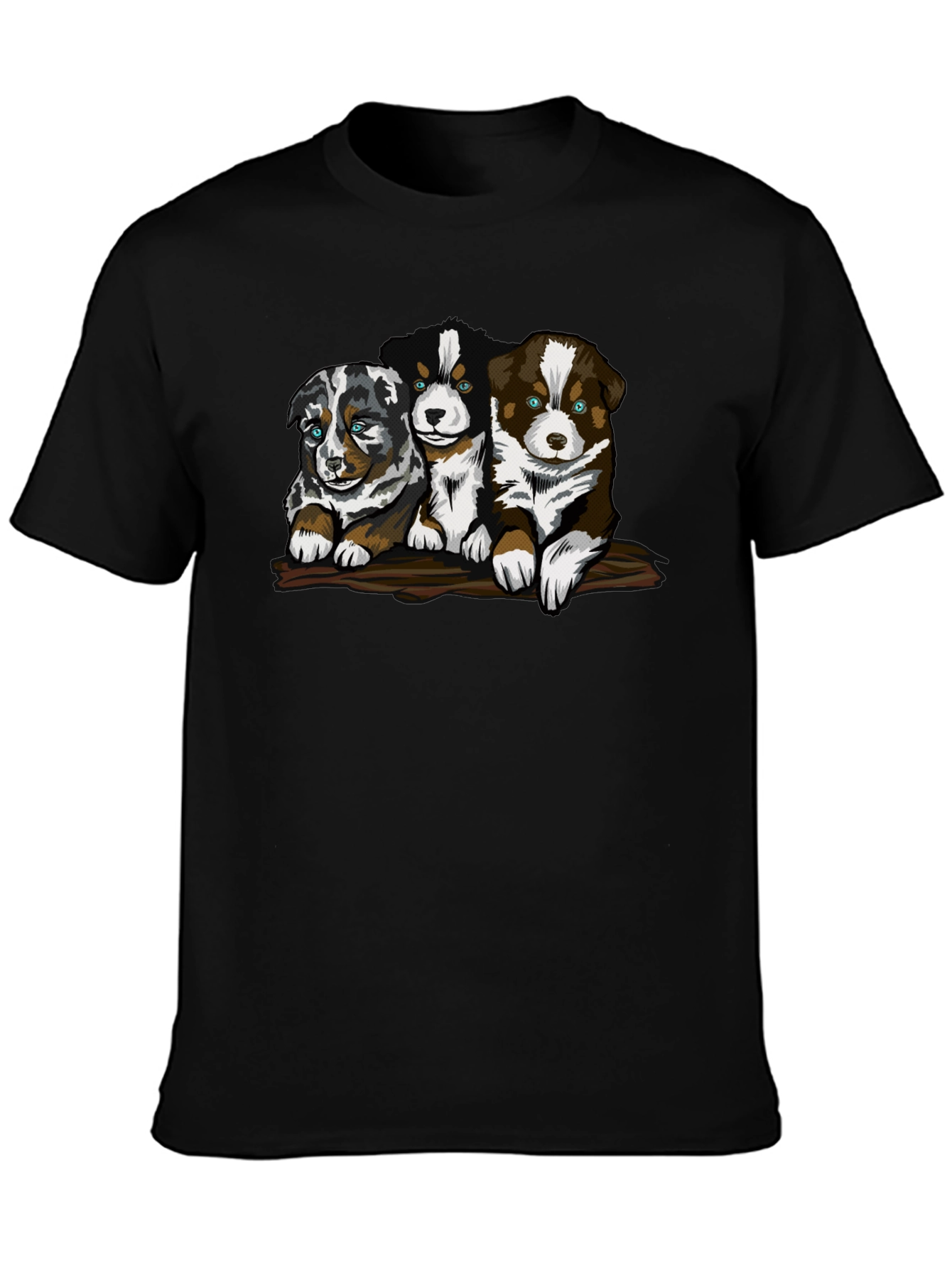 Cute Puppy Trio Graphic T-Shirt - Black