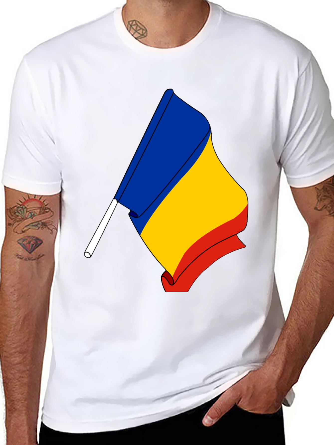 Romania Flag Graphic T-Shirt - Black