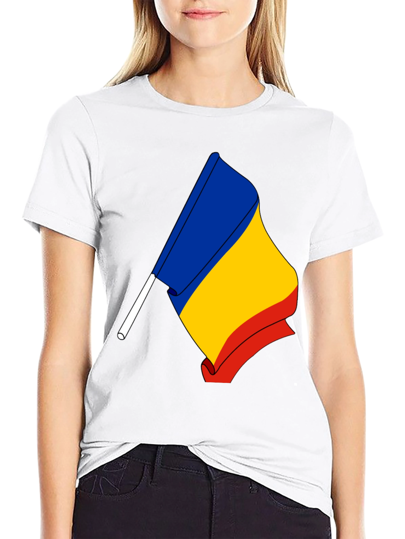 Romania Flag Graphic T-Shirt - Black