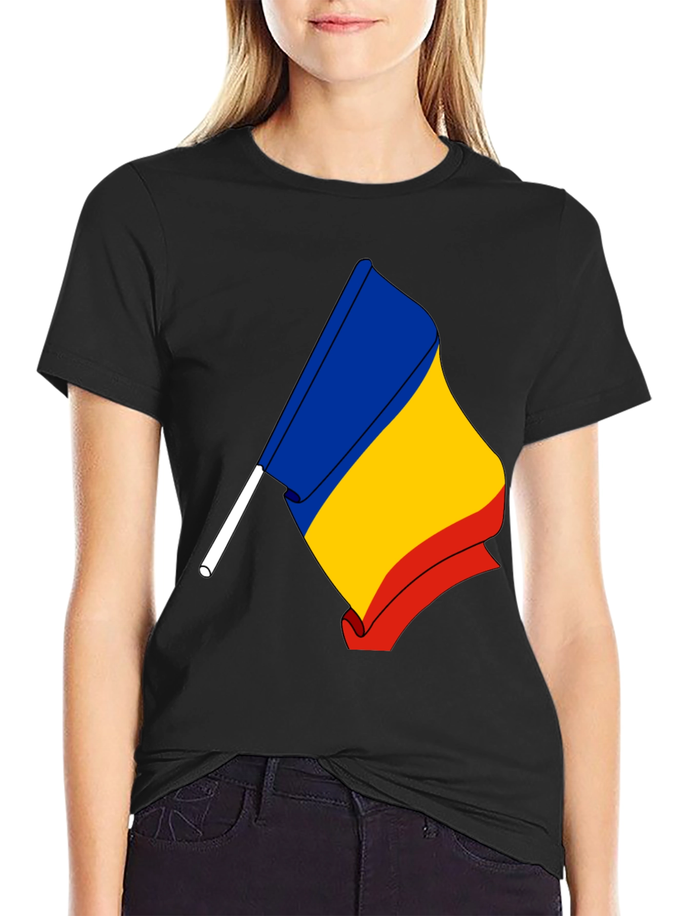 Romania Flag Graphic T-Shirt - Black