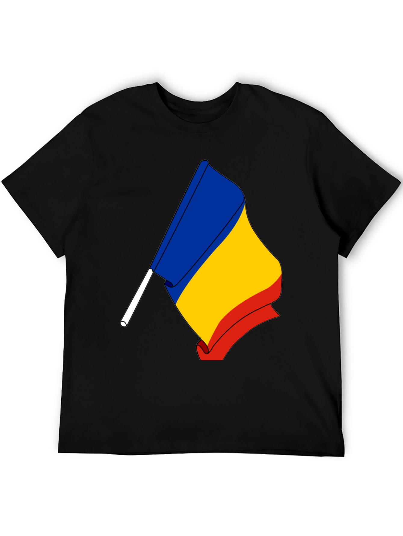 Romania Flag Graphic T-Shirt - Black