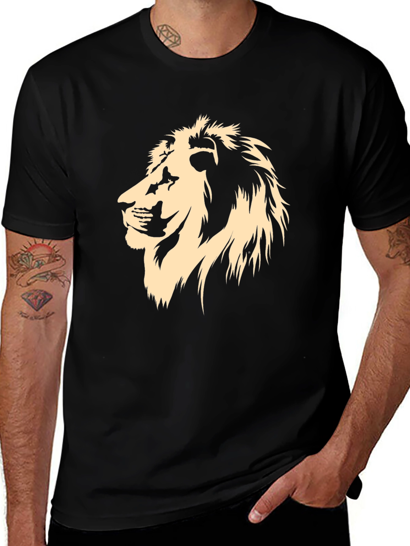 Lion Graphic T-Shirt - Mens Crew Neck Tee
