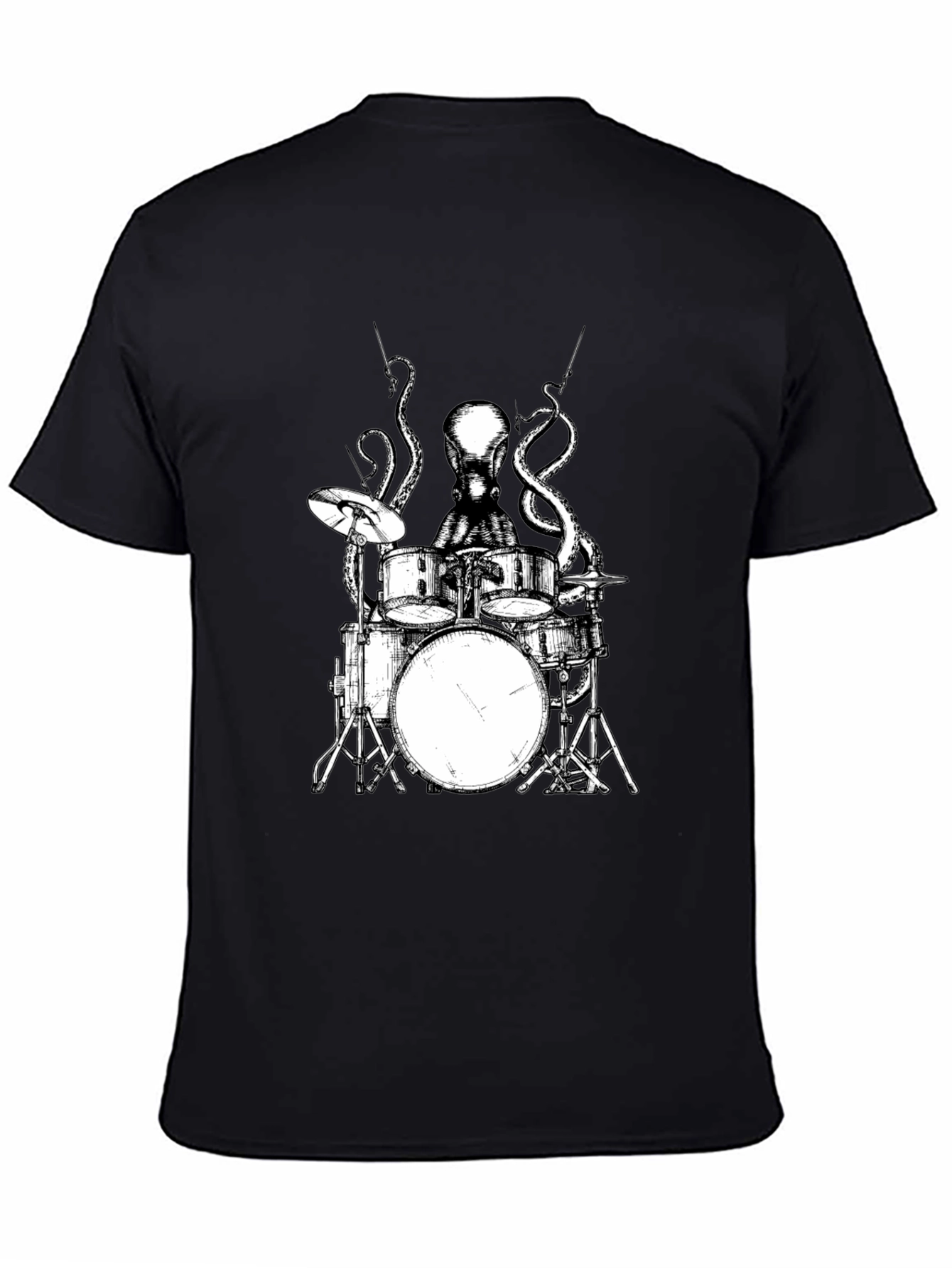 Octopus Drummer Graphic Tee - Black Cotton T-Shirt