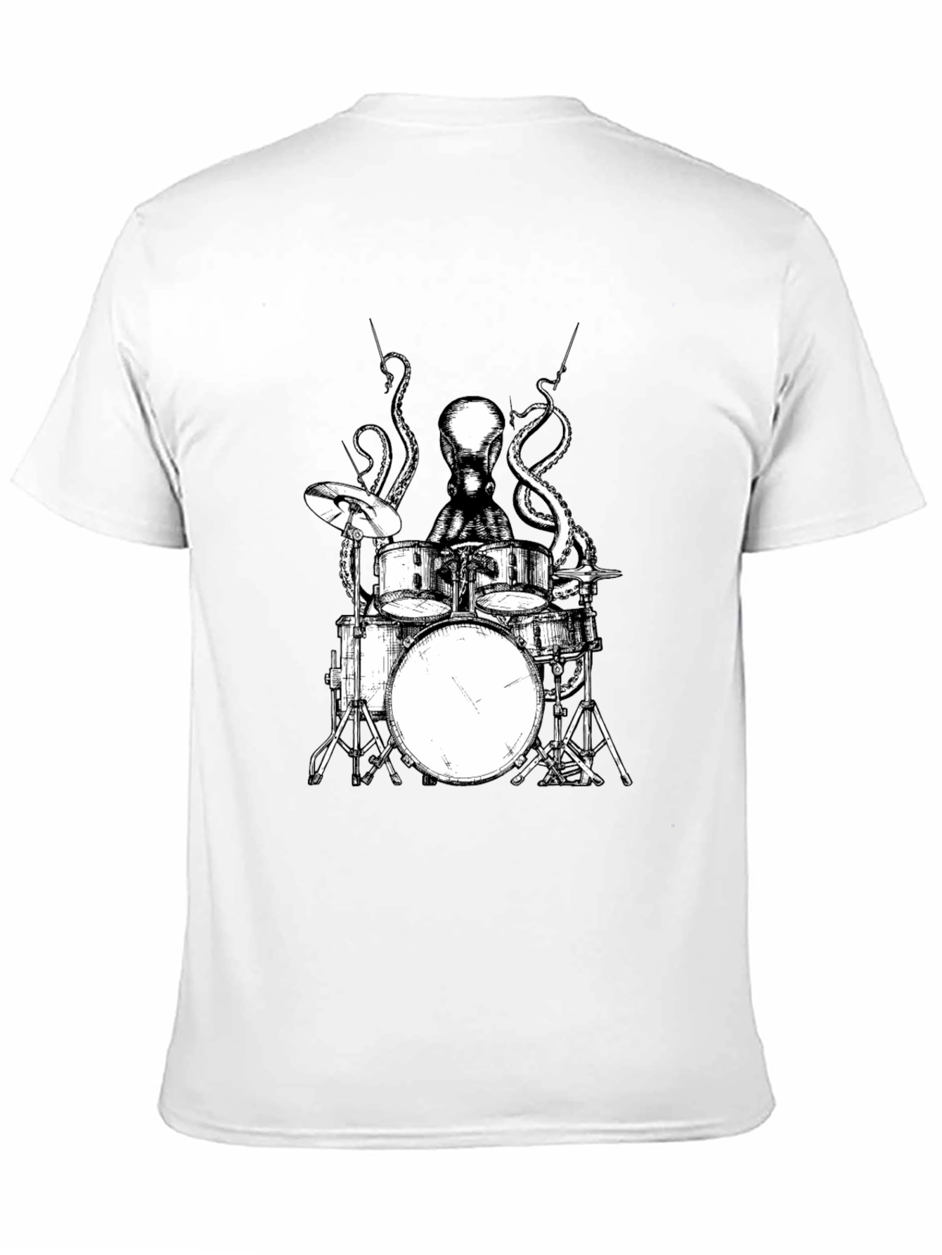 Octopus Drummer Graphic Tee - Black Cotton T-Shirt