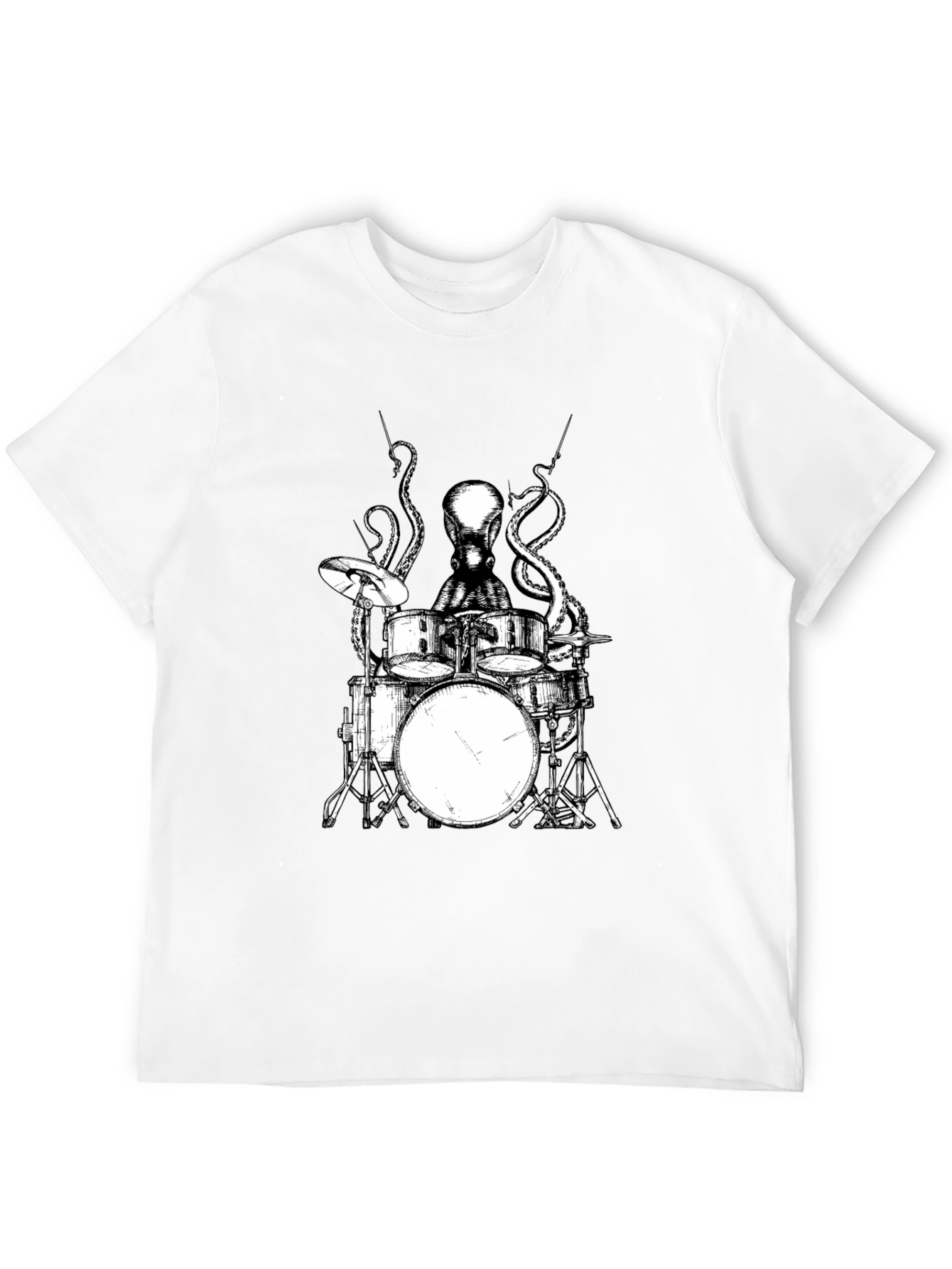 Octopus Drummer Graphic Tee - Black Cotton T-Shirt