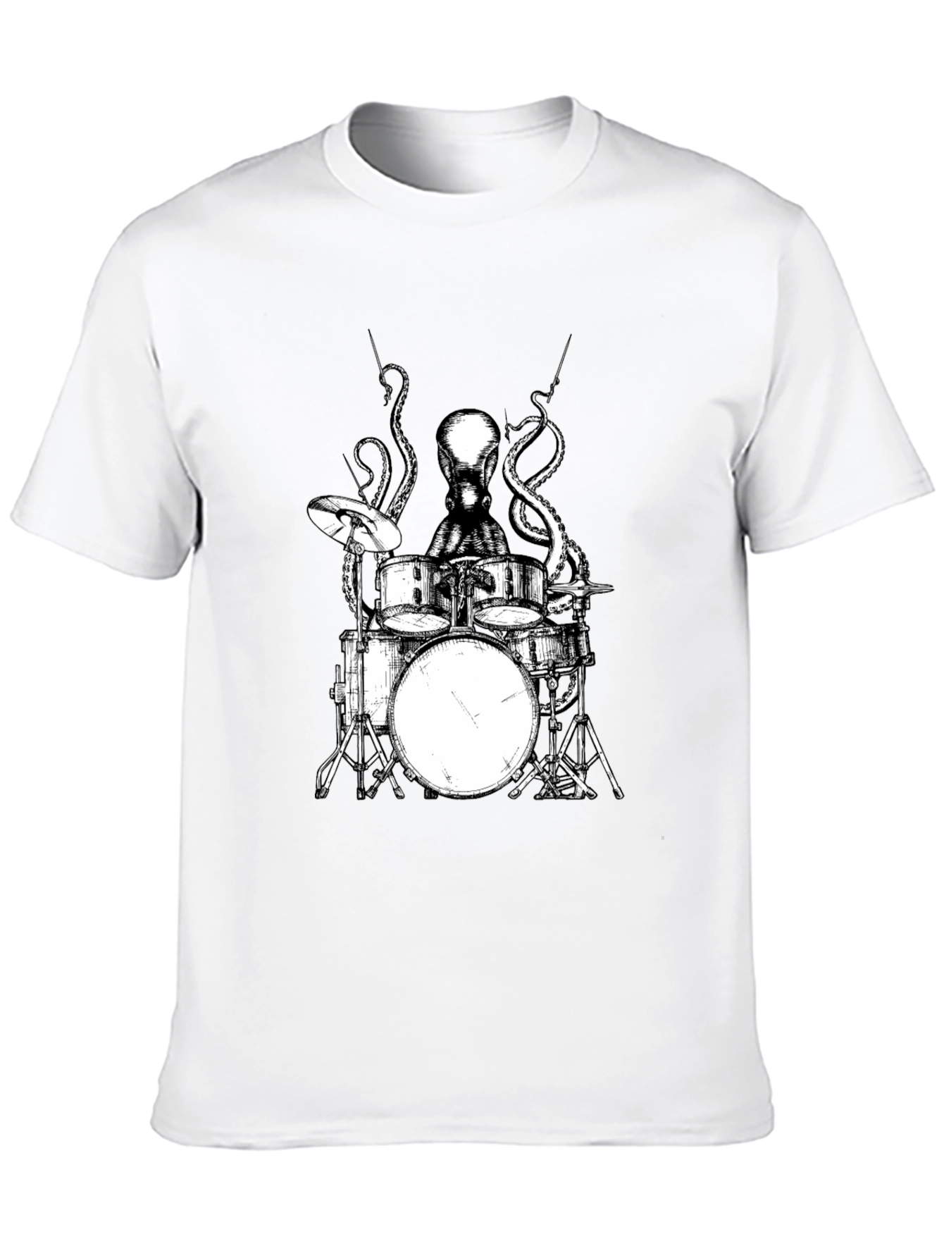 Octopus Drummer Graphic Tee - Black Cotton T-Shirt