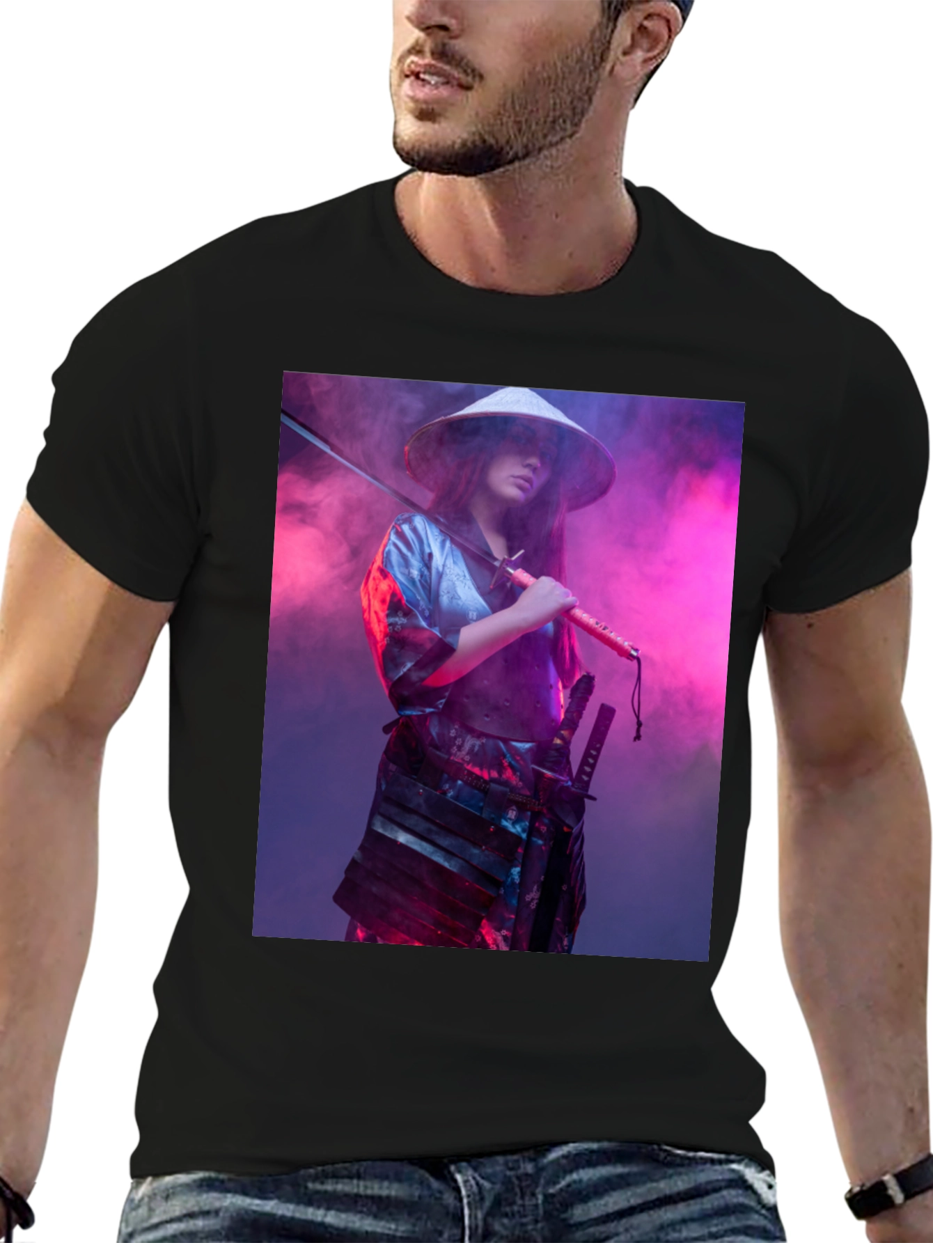 Samurai Woman T-Shirt - Sleek Black Tee
