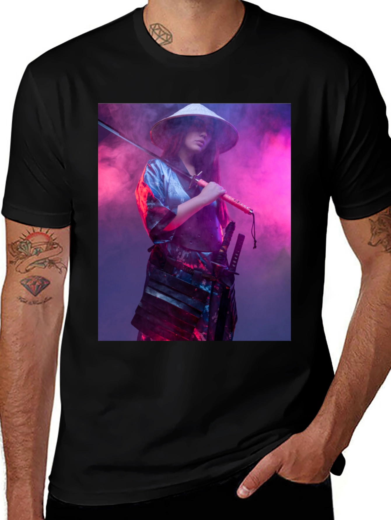 Samurai Woman T-Shirt - Sleek Black Tee