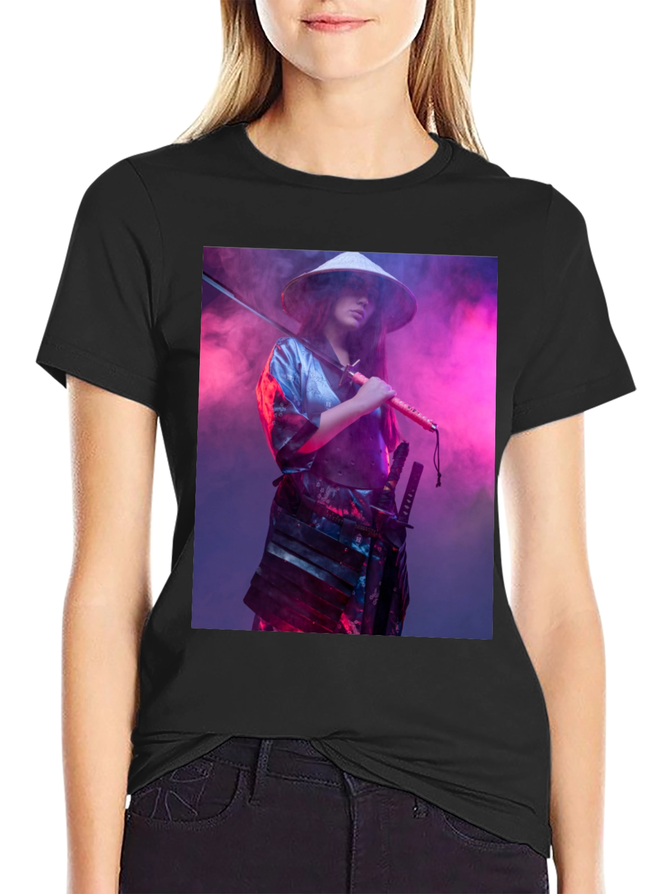 Samurai Woman T-Shirt - Sleek Black Tee