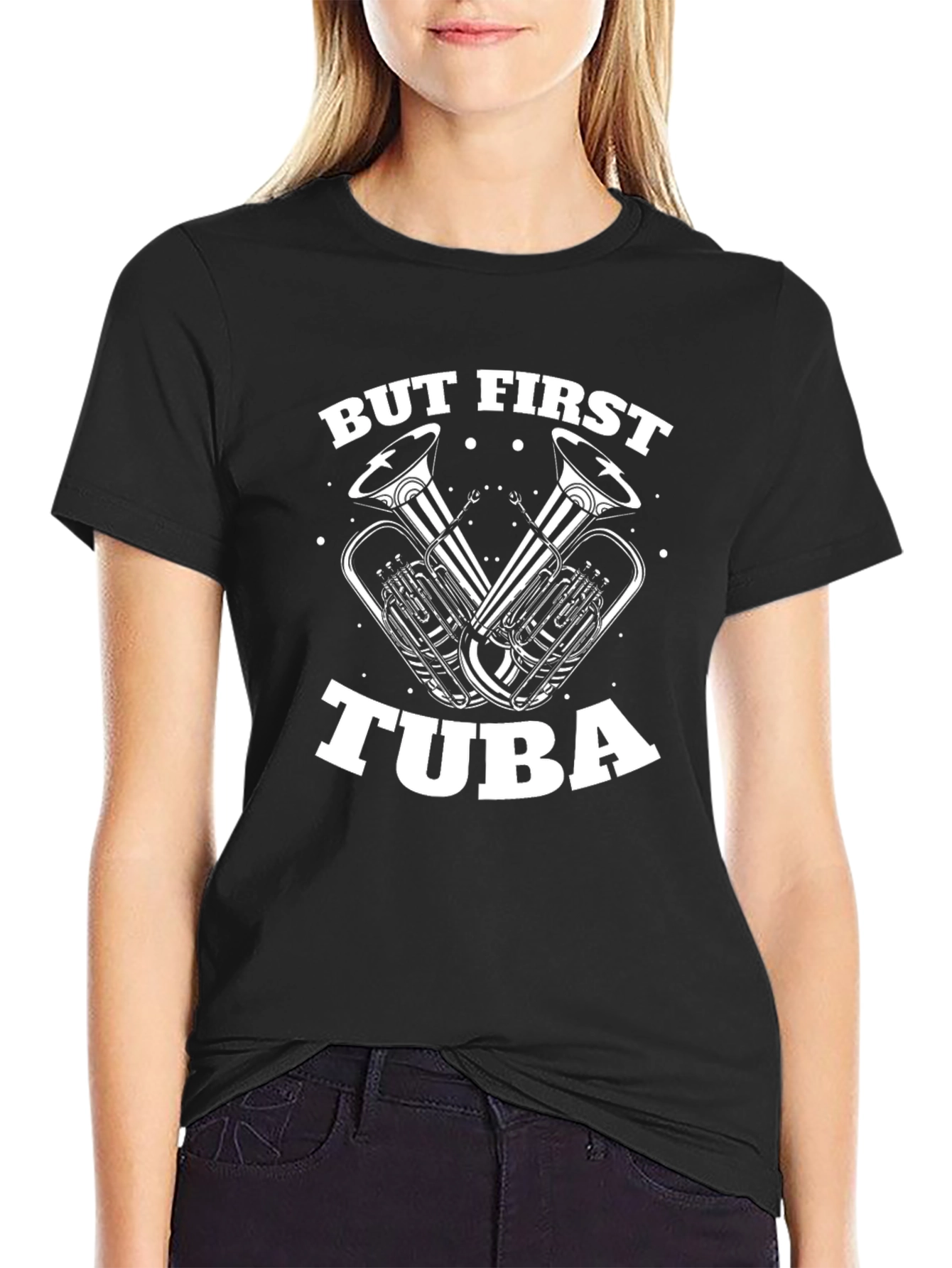 But First Tuba Black Graphic Tee
