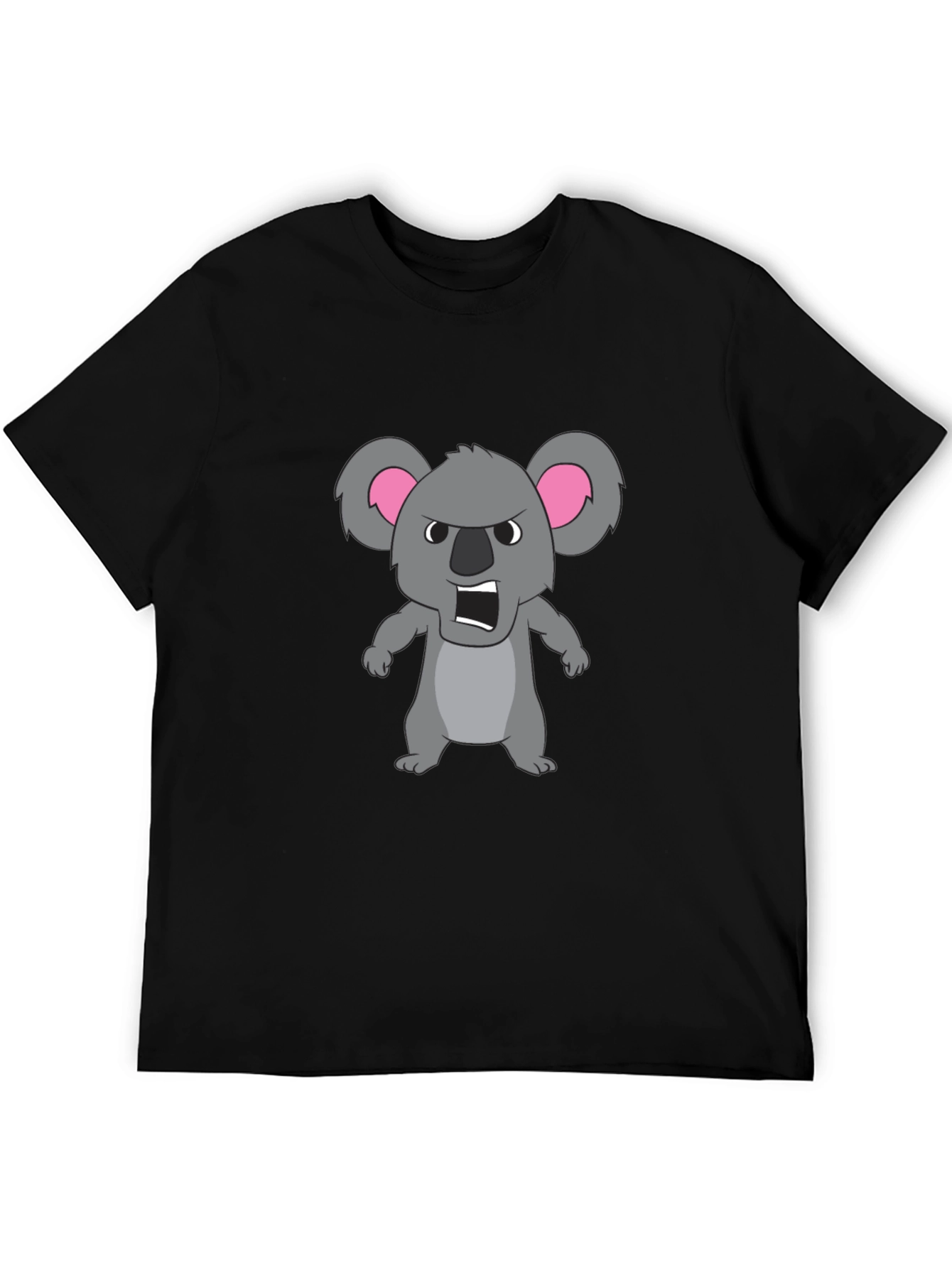 Angry Koala Cartoon Graphic Tee - Black