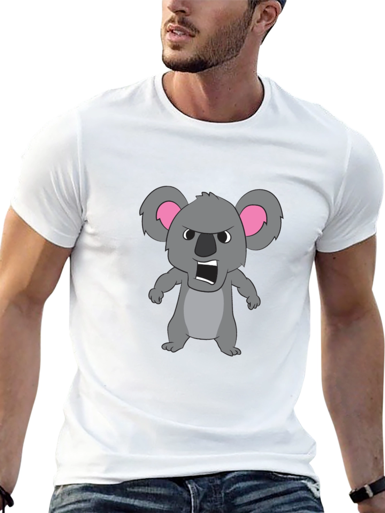 Angry Koala Cartoon Graphic Tee - Black