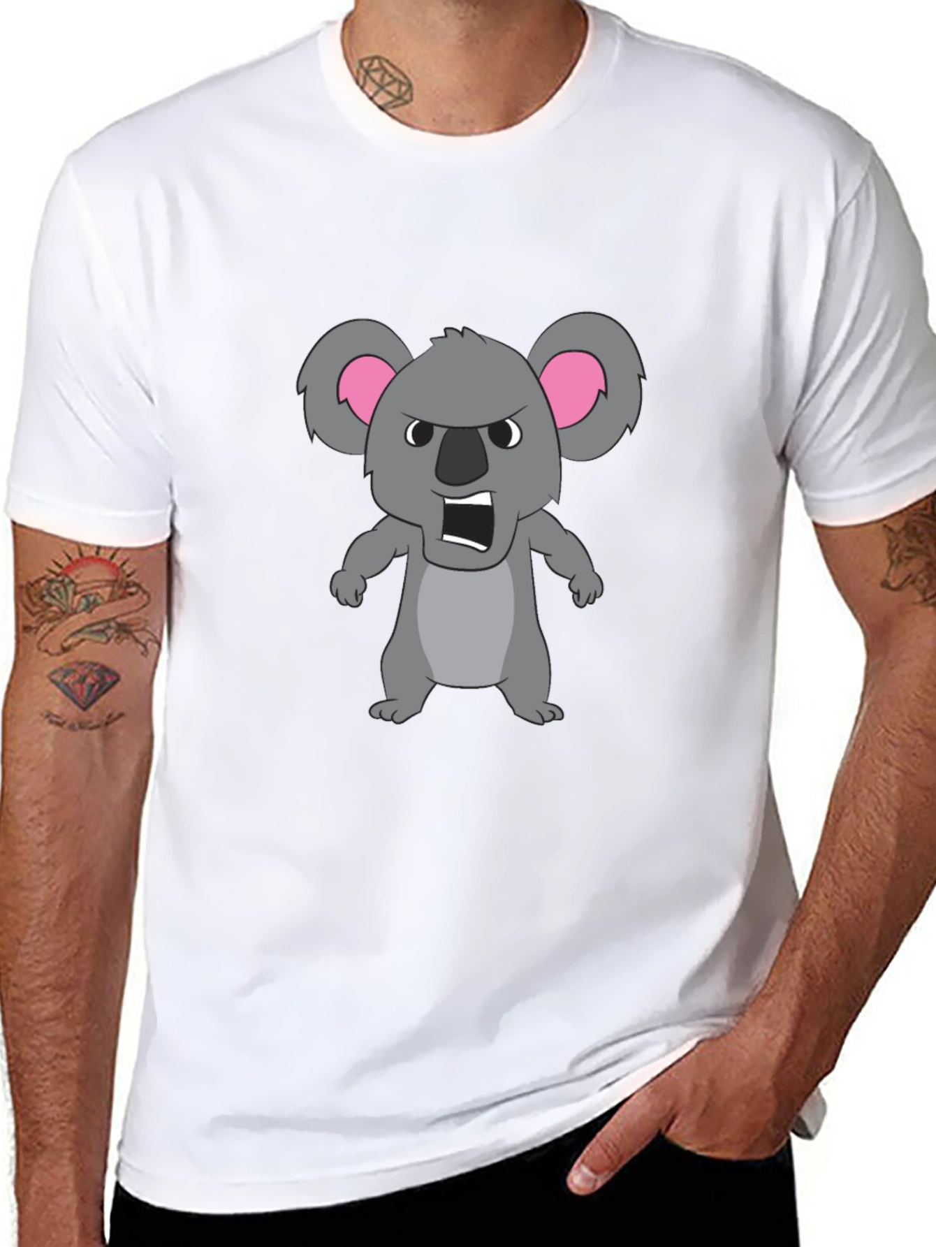 Angry Koala Cartoon Graphic Tee - Black