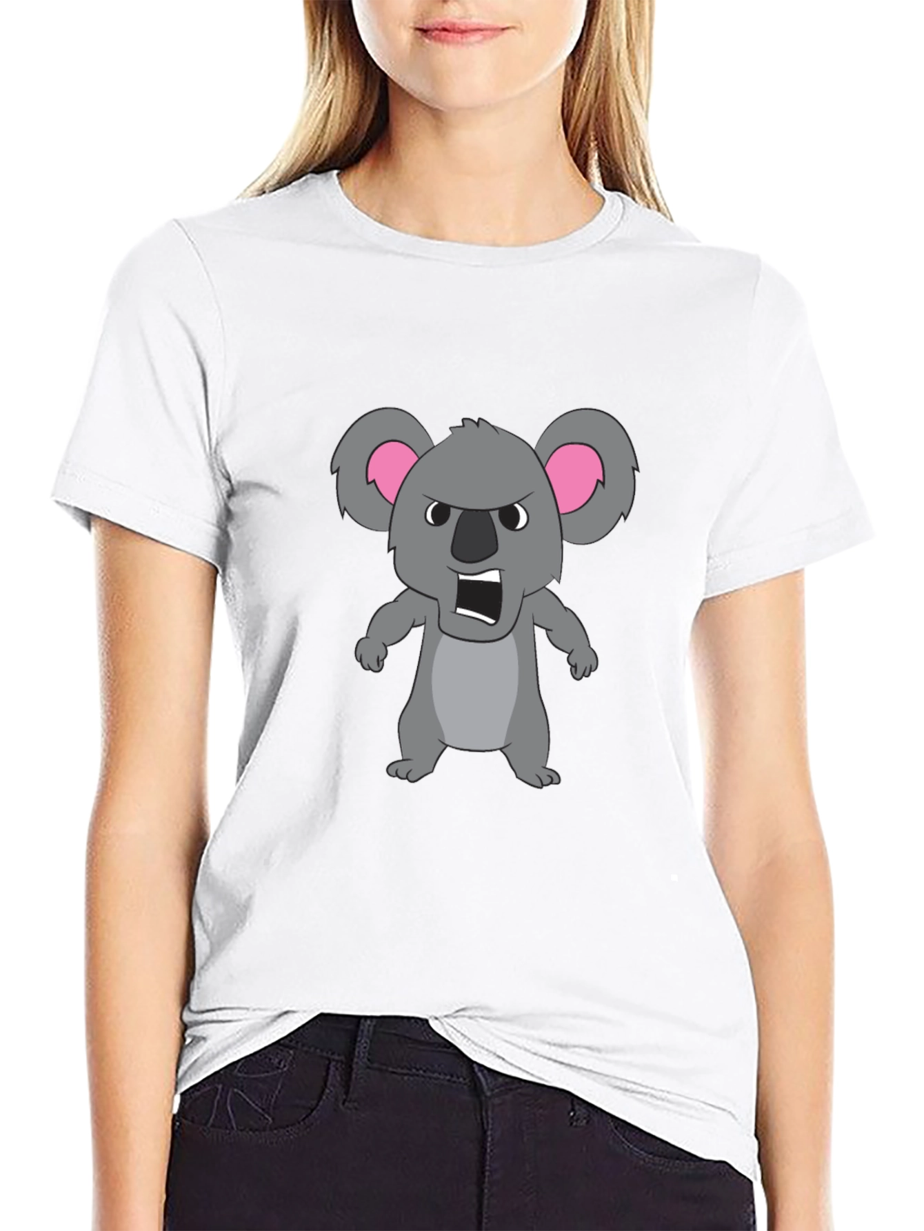 Angry Koala Cartoon Graphic Tee - Black