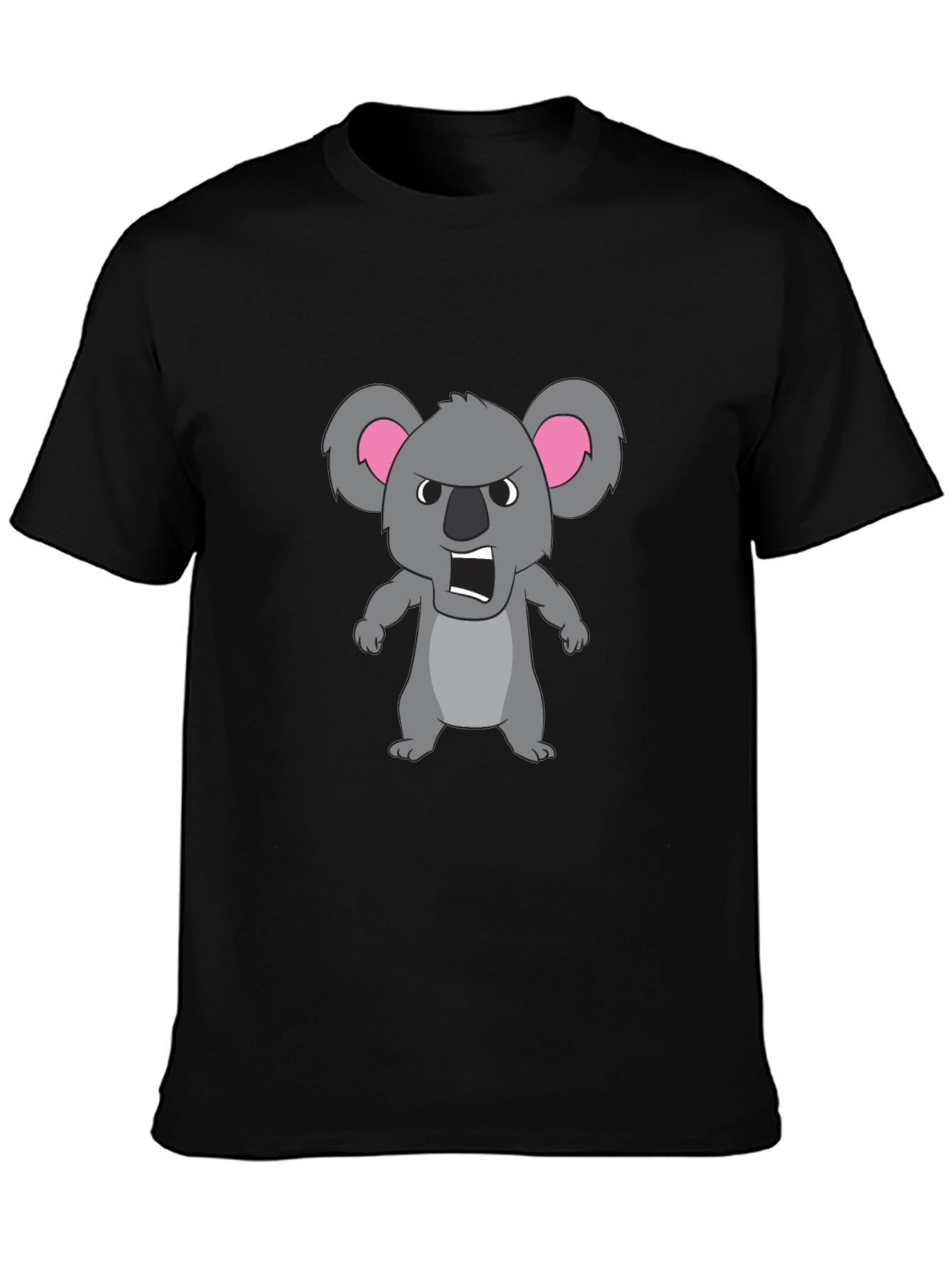 Angry Koala Cartoon Graphic Tee - Black