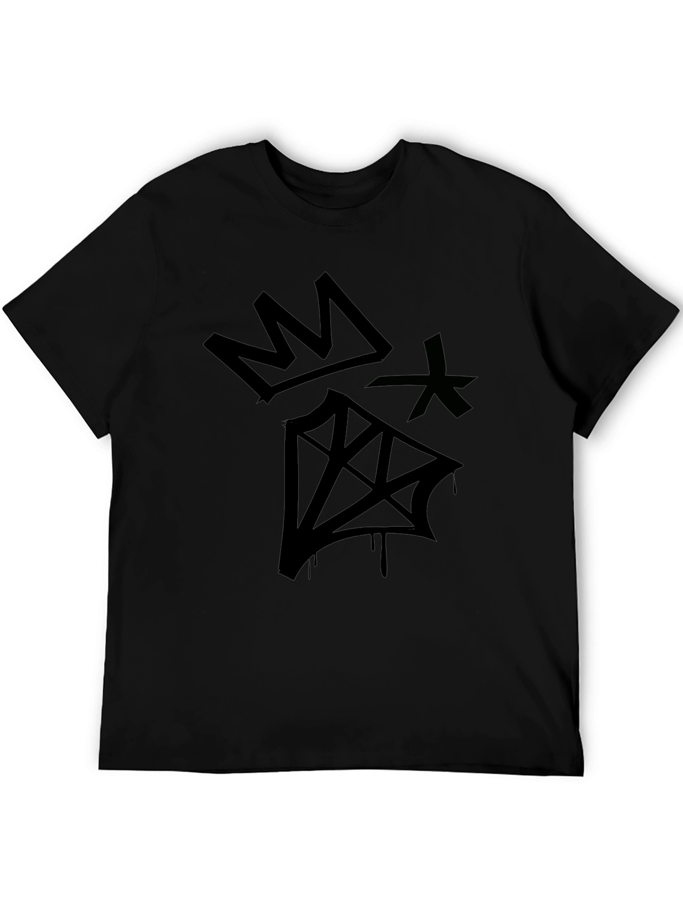 Graphic Print Black T-Shirt - Crown & Diamond Design