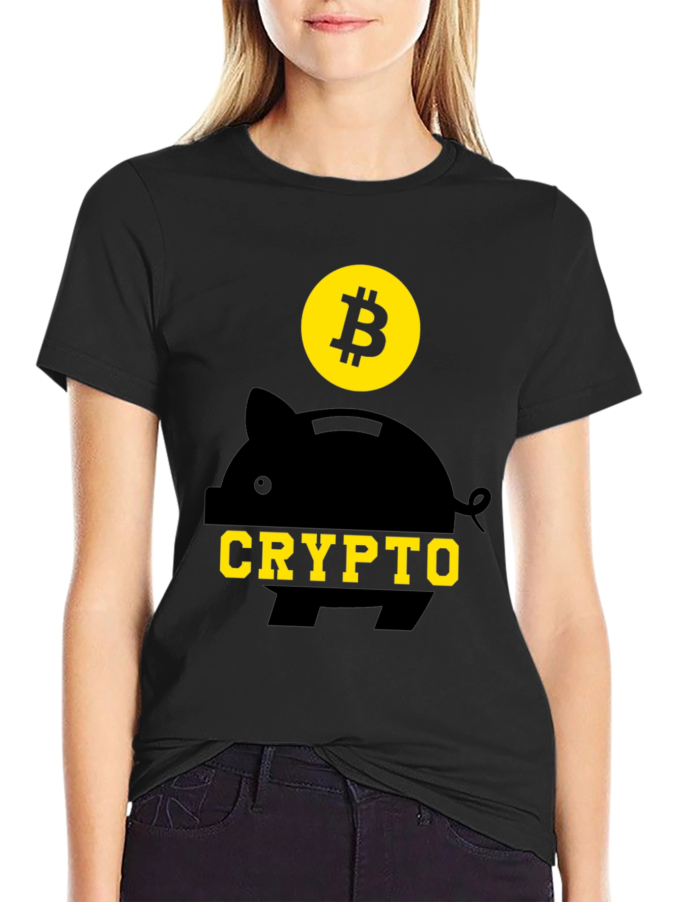 Crypto Piggy Bank Bitcoin Black T-Shirt