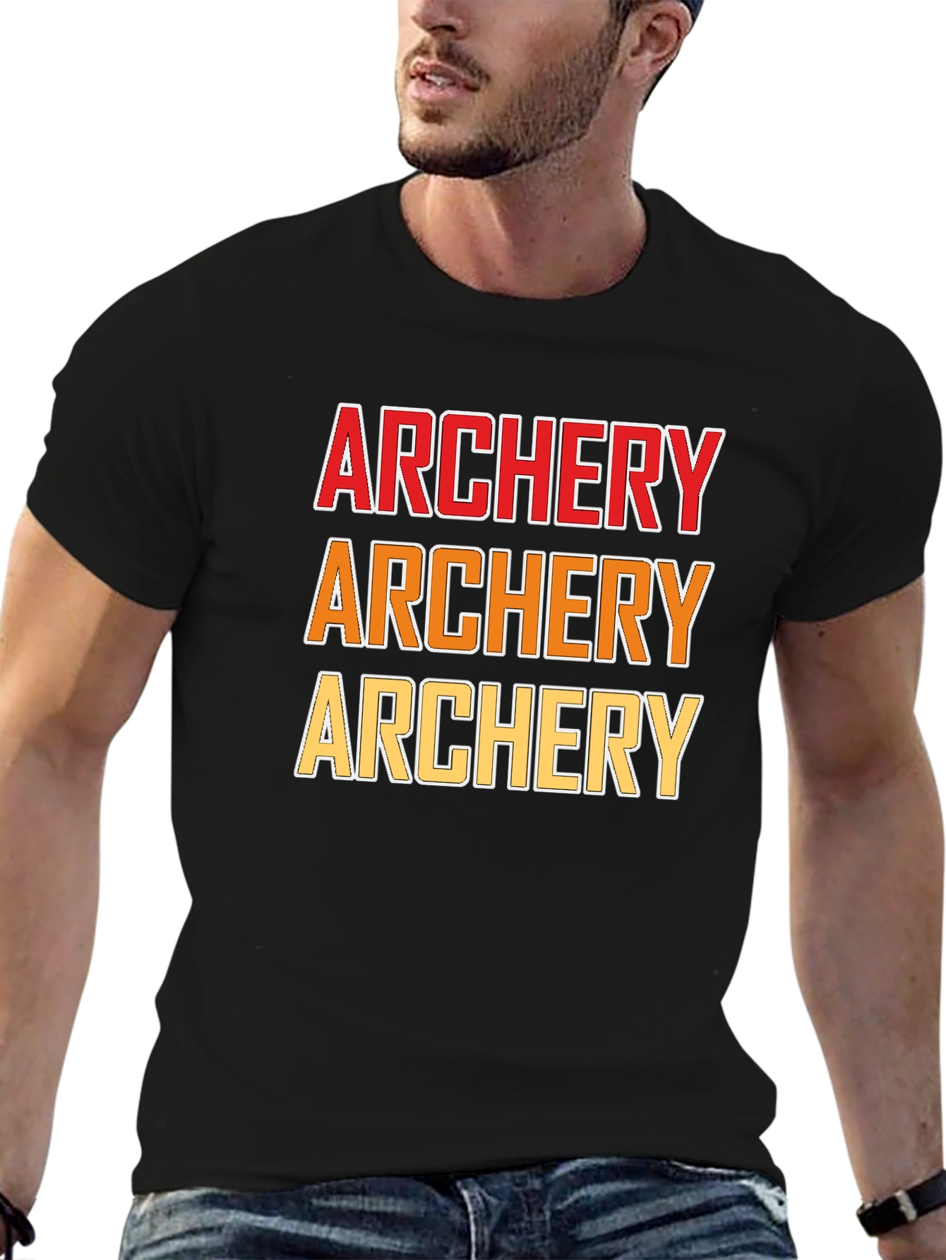 Archery Text Print Black T-Shirt