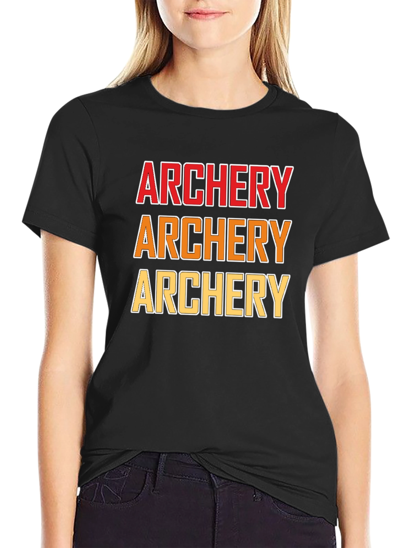 Archery Text Print Black T-Shirt