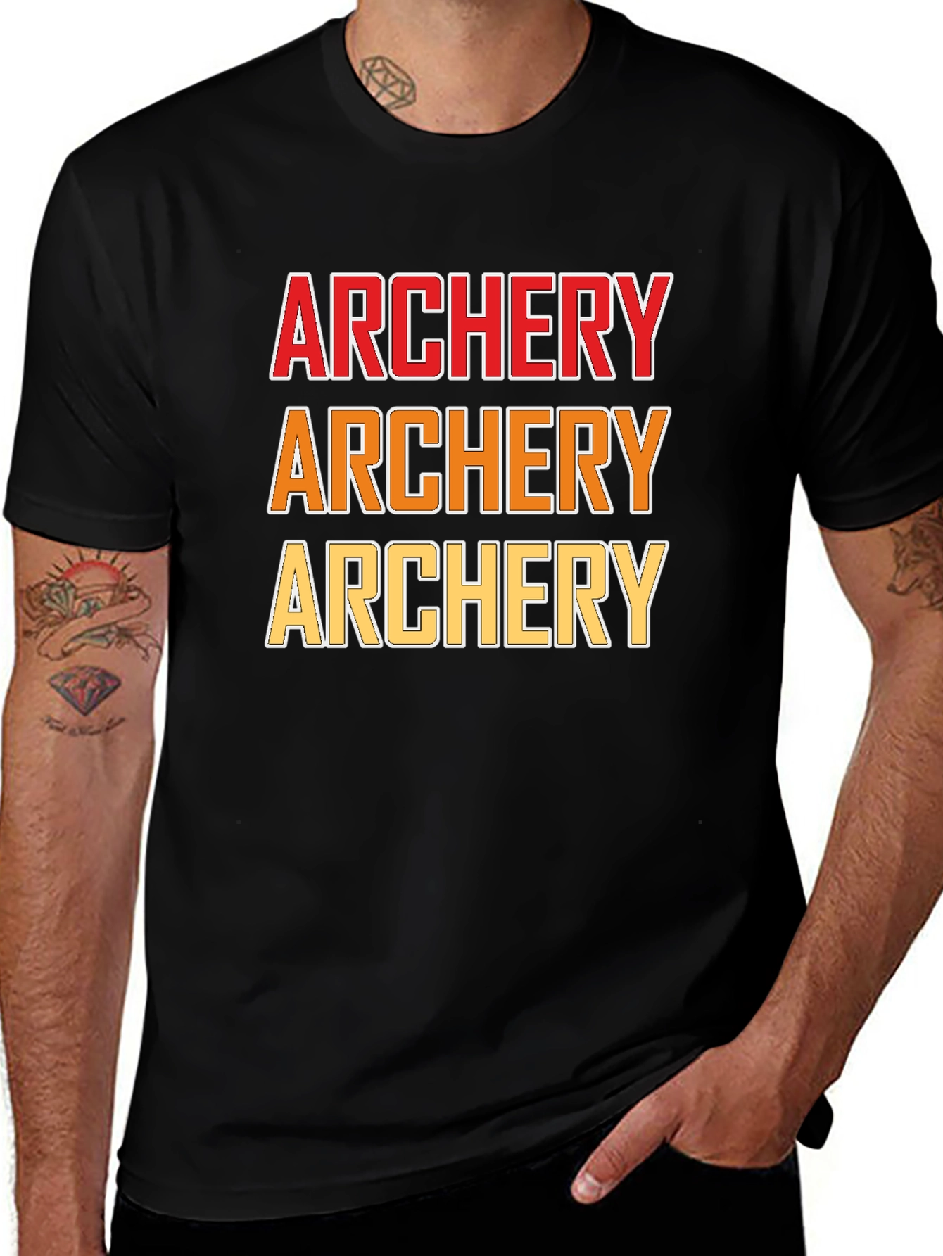 Archery Text Print Black T-Shirt
